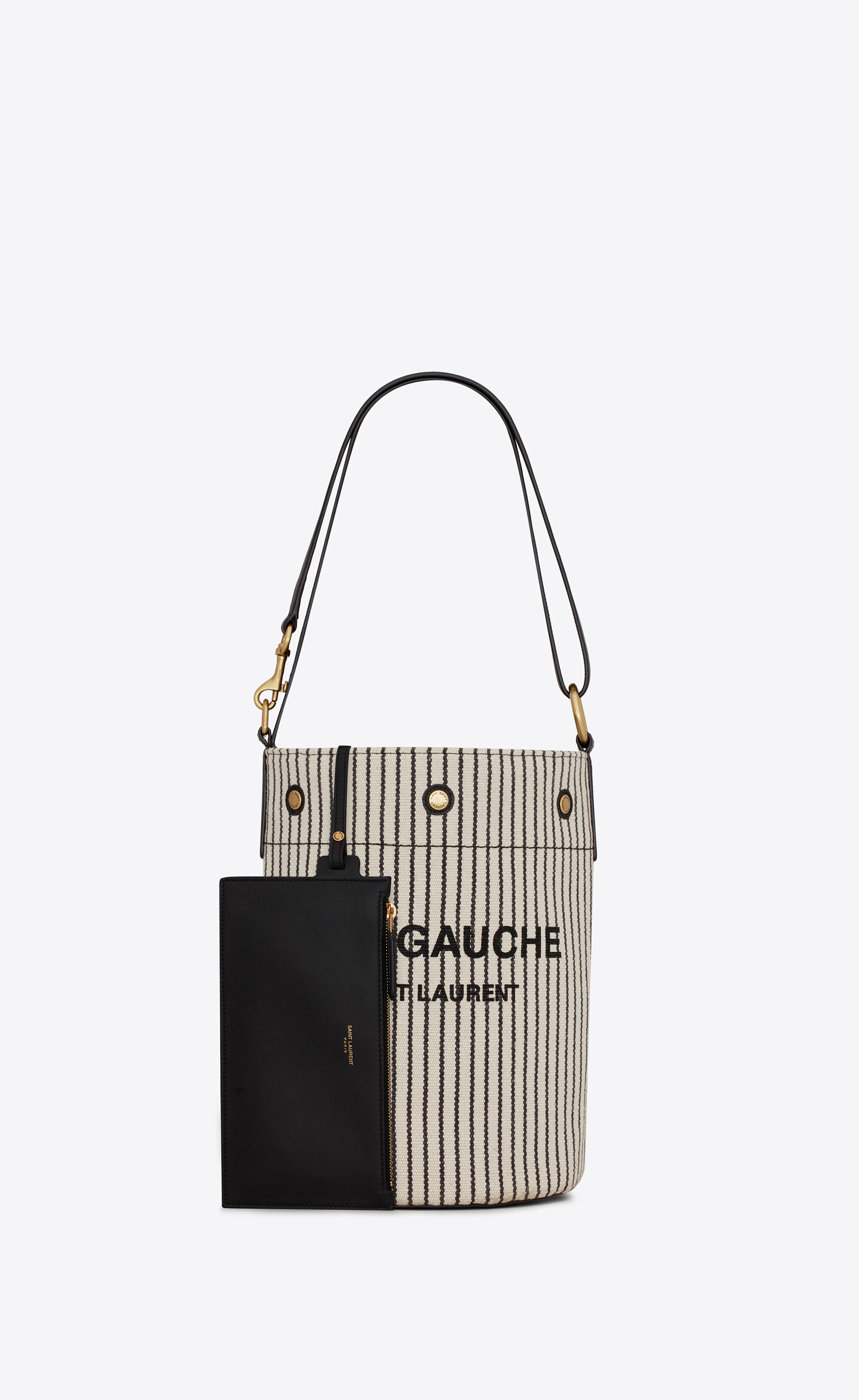 【SAINT LAURENT】STRIPE BUCKET BAG SAINT LAURENT Canvas Striped Mini Joe Bucket Bag Deep Marine