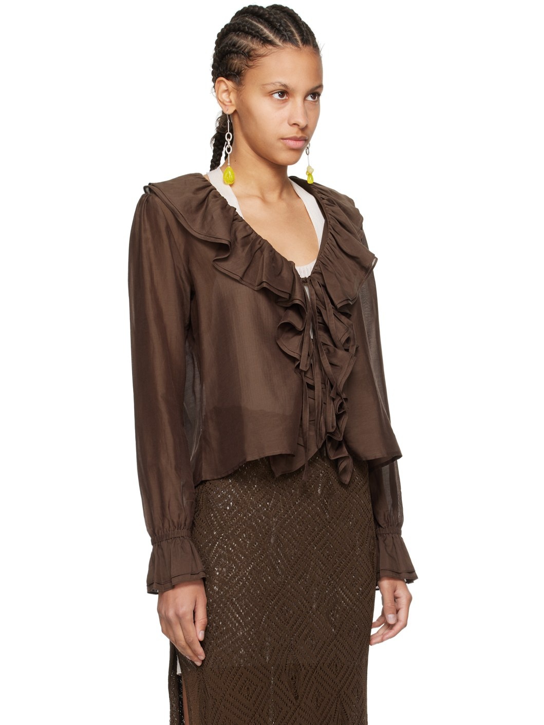 Brown Heartwood Flounce Blouse - 2