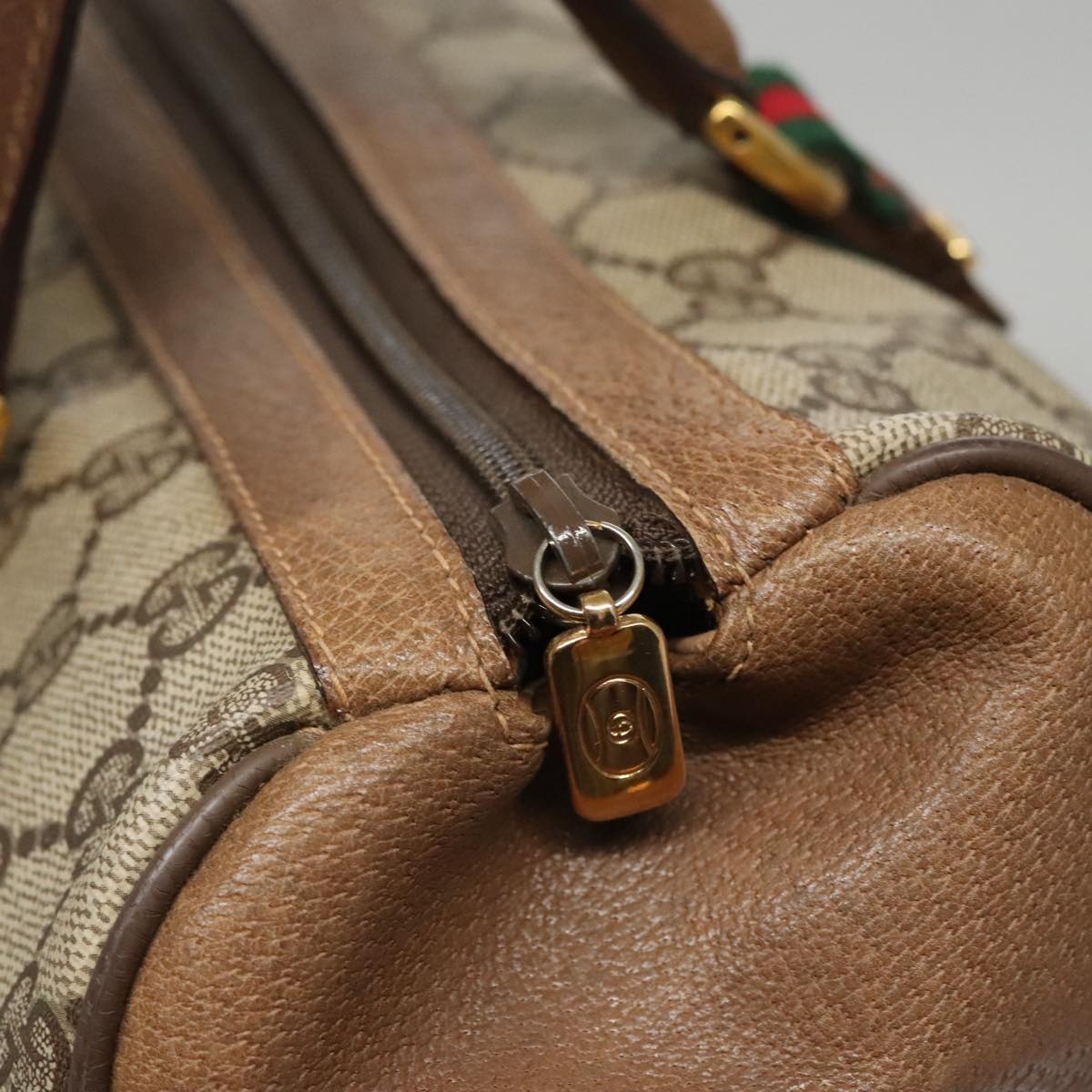 GUCCI GG Supreme Web Sherry Line Hand Bag Pvc Beige Green Red - 9