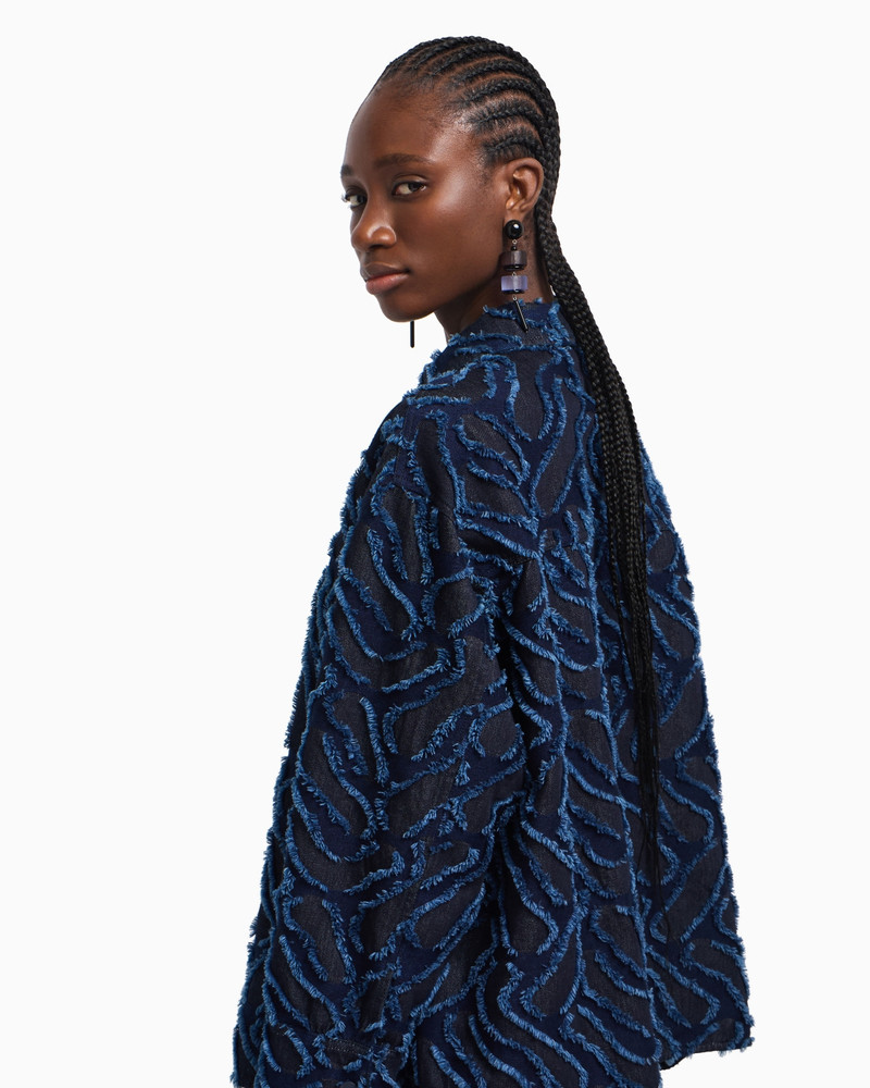 FRINGED EMBOSSED-MOTIF JACQUARD DENIM SHIRT JACKET 5