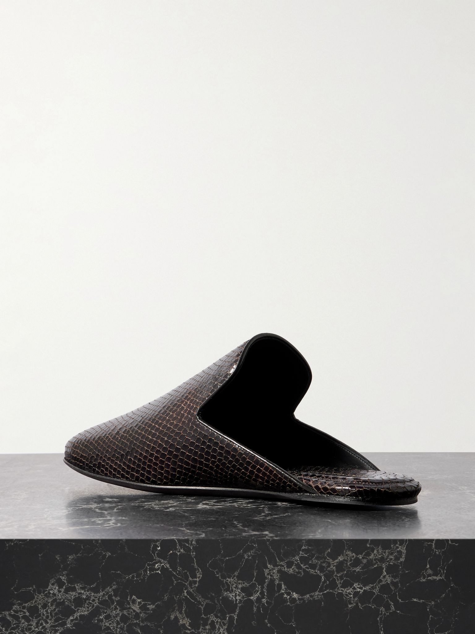 Snake-effect leather mules Dark brown - 3