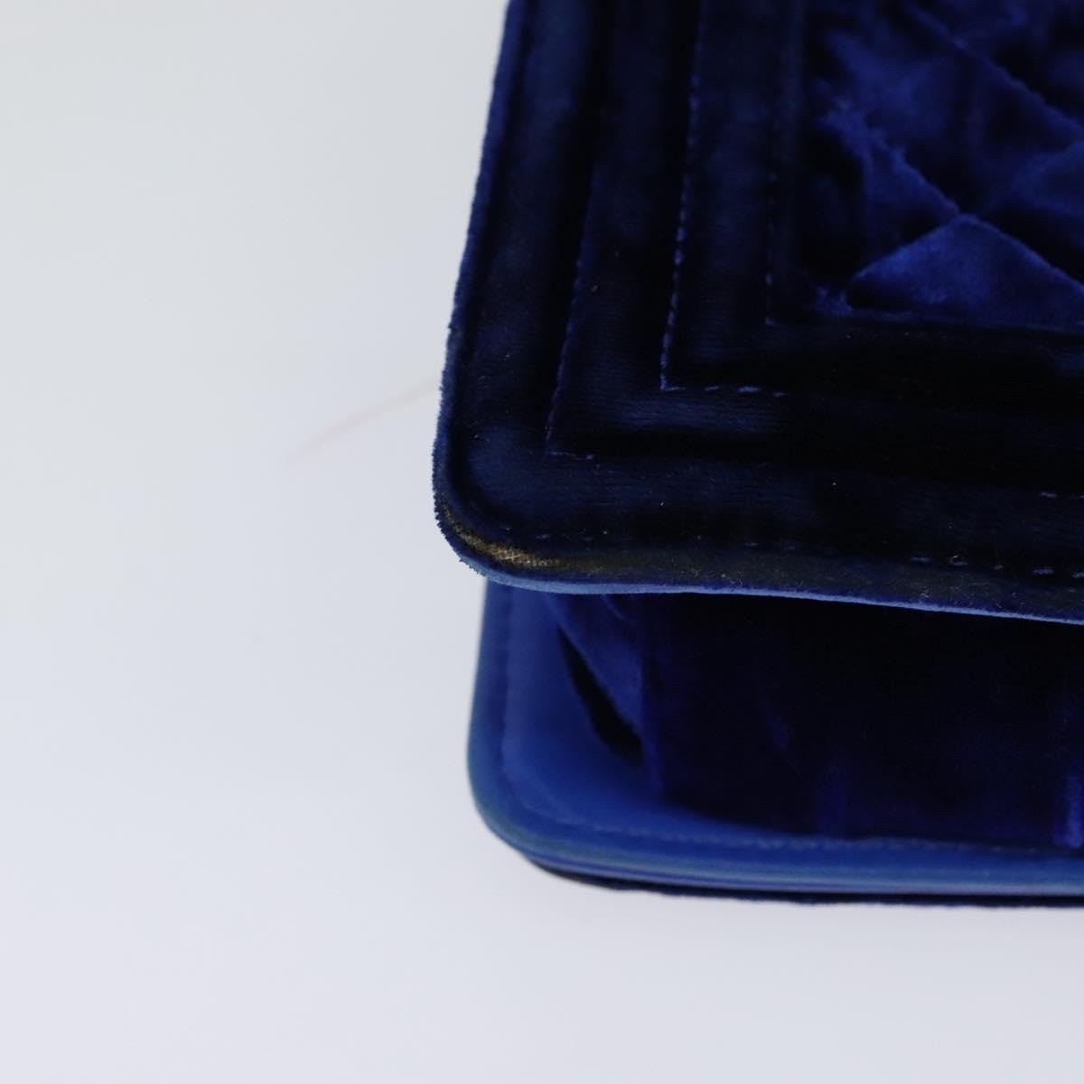 CHANEL Matelasse Chain Boy CHANEL Shoulder Bag Velor Blue CC - 16