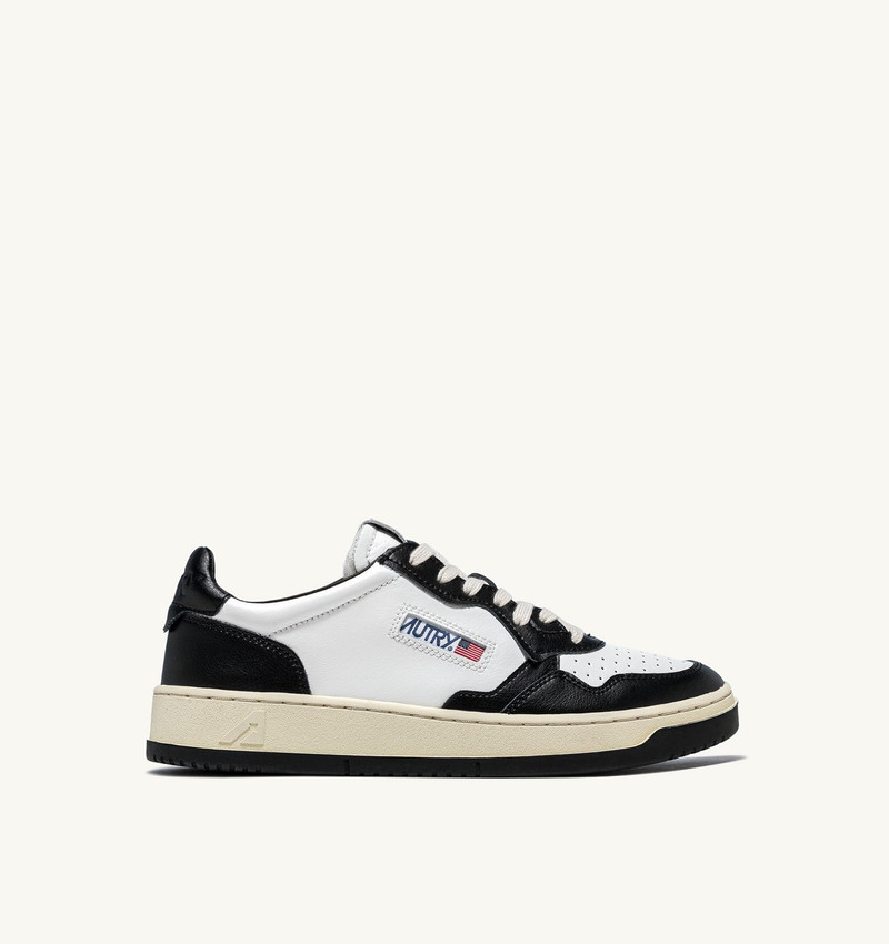 MEDALIST LOW BICOLOR SNEAKERS IN WHITE AND BLACK LEATHER - 1