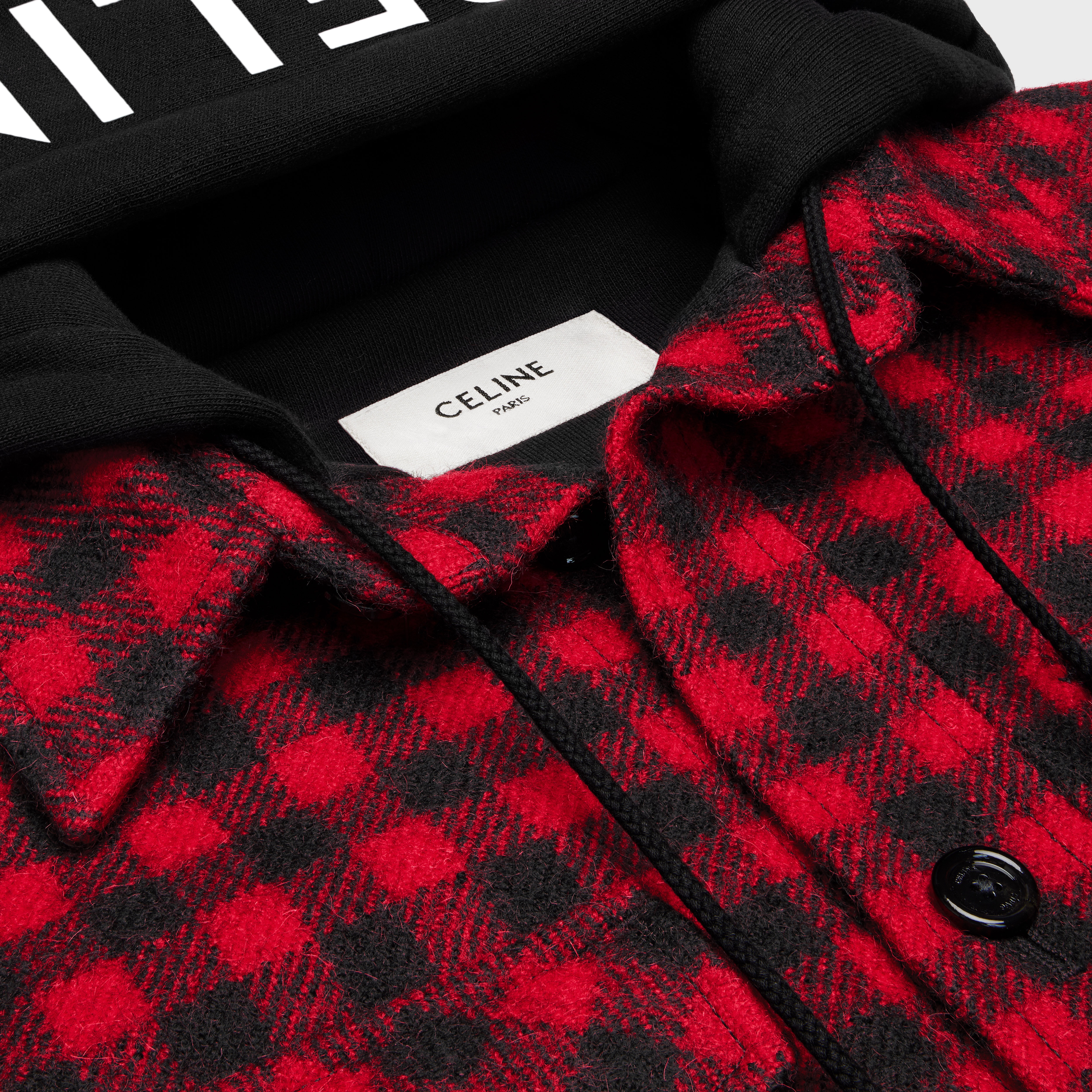 hooded overshirt in checked wool - 3