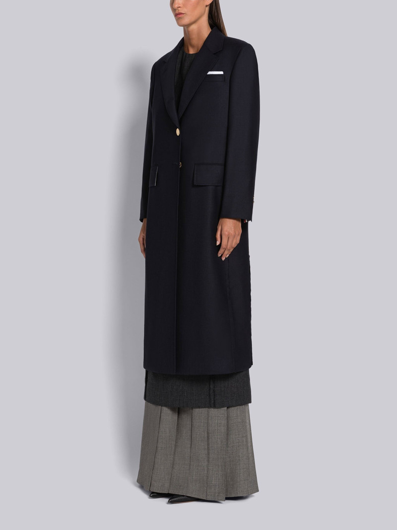 Thom Browne 2-Ply Fresco Raw Edge Wide Lapel Overcoat outlook