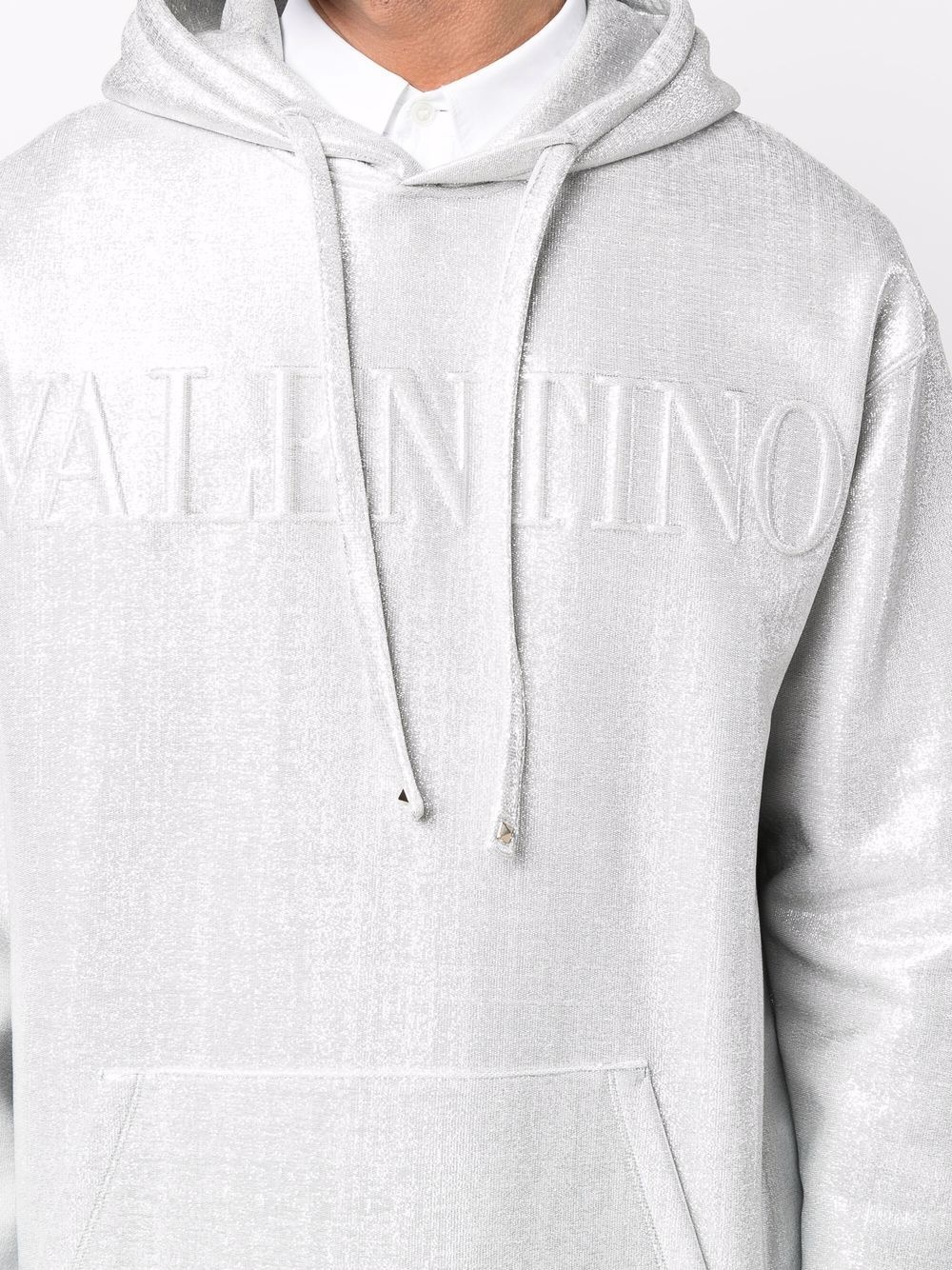 logo-embossed metallic-sheen hoodie - 5