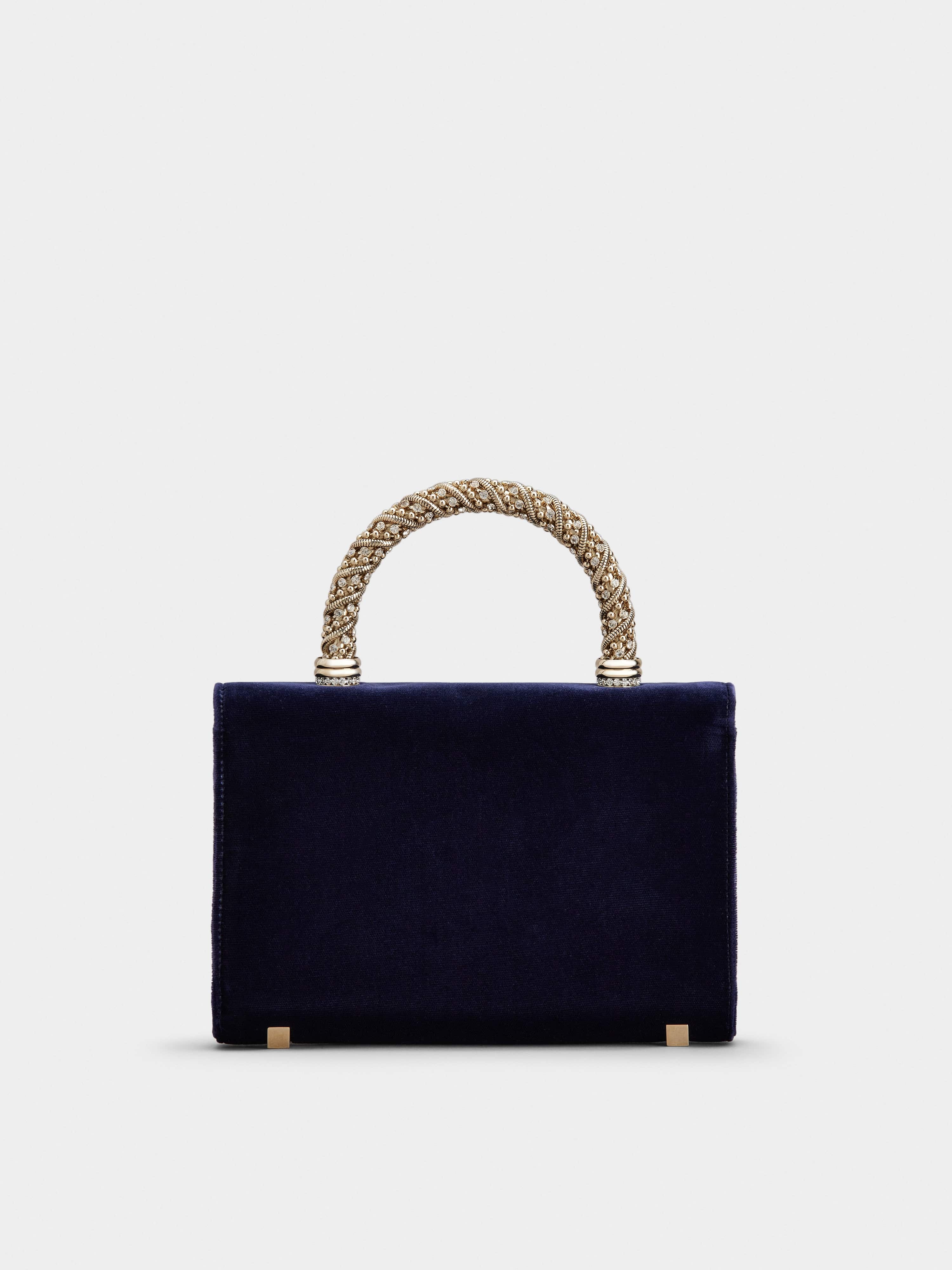 Flower Strass Jewel Buckle Mini Clutch Bag in Velvet - 4