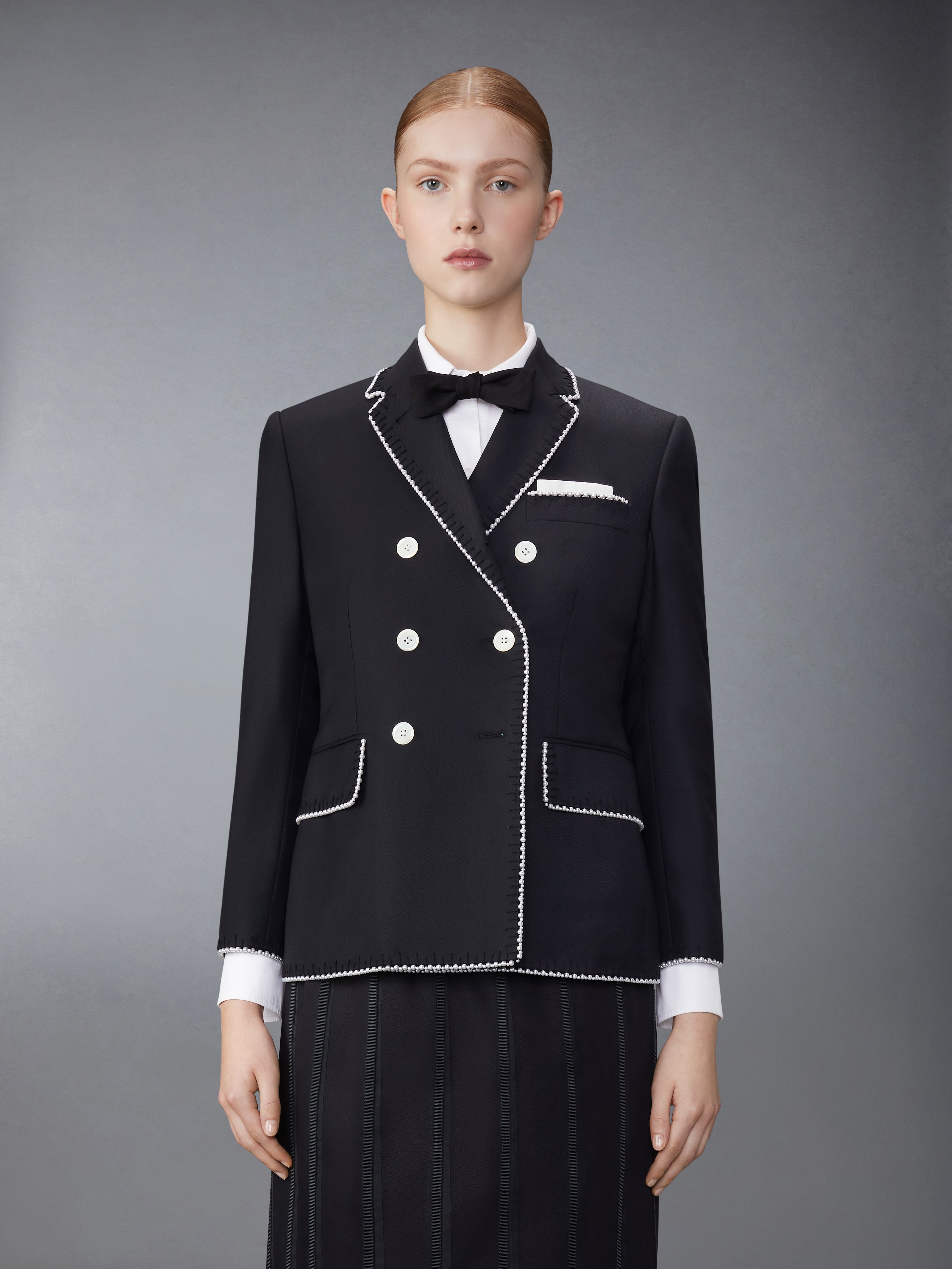 FIT 1 - DOUBLE BREASTED CLASSIC SPORT COAT W/ BLANKET STITCH PEARLS ON SUPER 120'S WOOL TWILL - 2