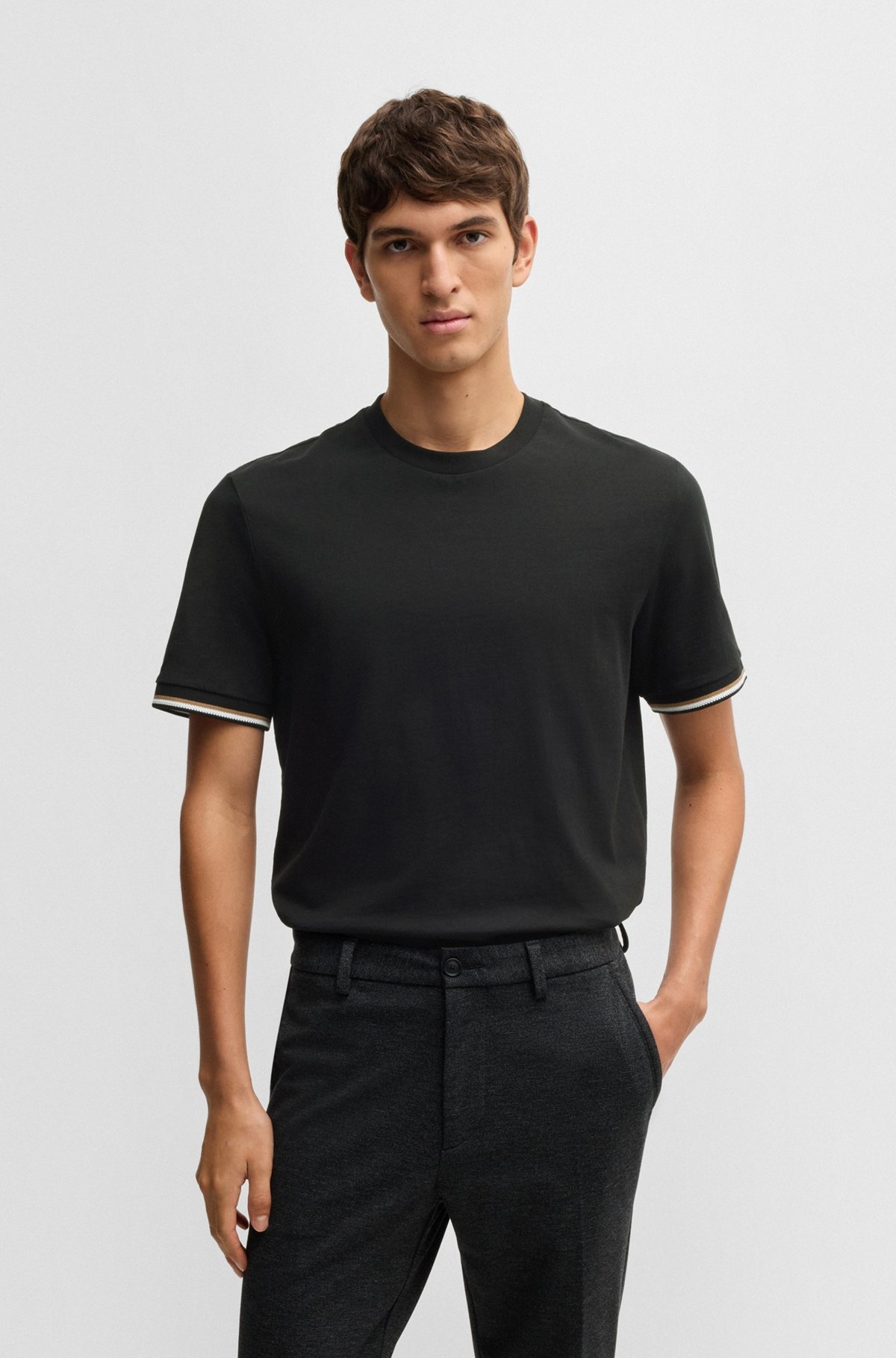 COTTON-JERSEY T-SHIRT WITH SIGNATURE-STRIPE CUFFS - 2