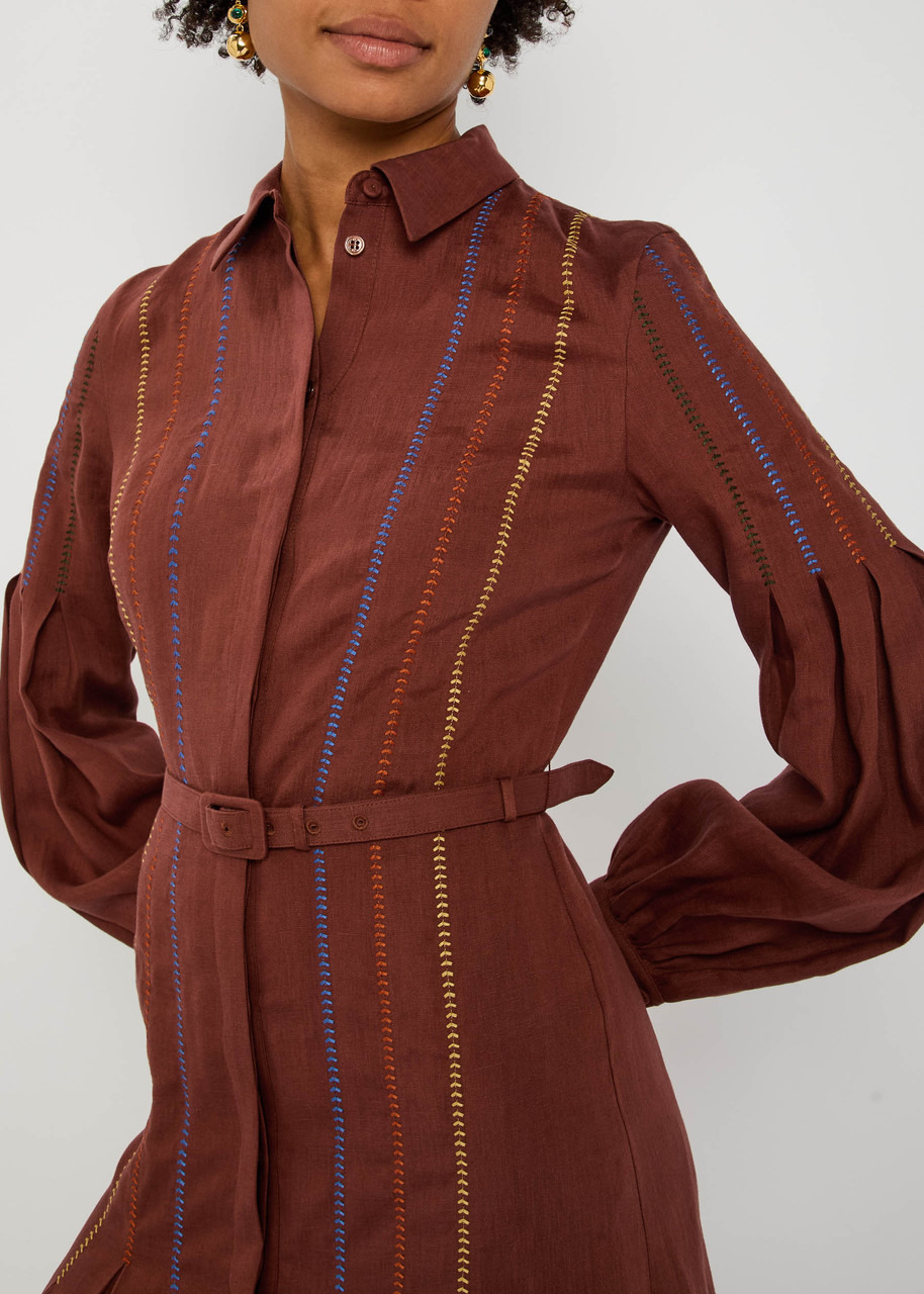 Gabriela Hearst Aleka Embroidered Linen Midi Shirt Dress - 5