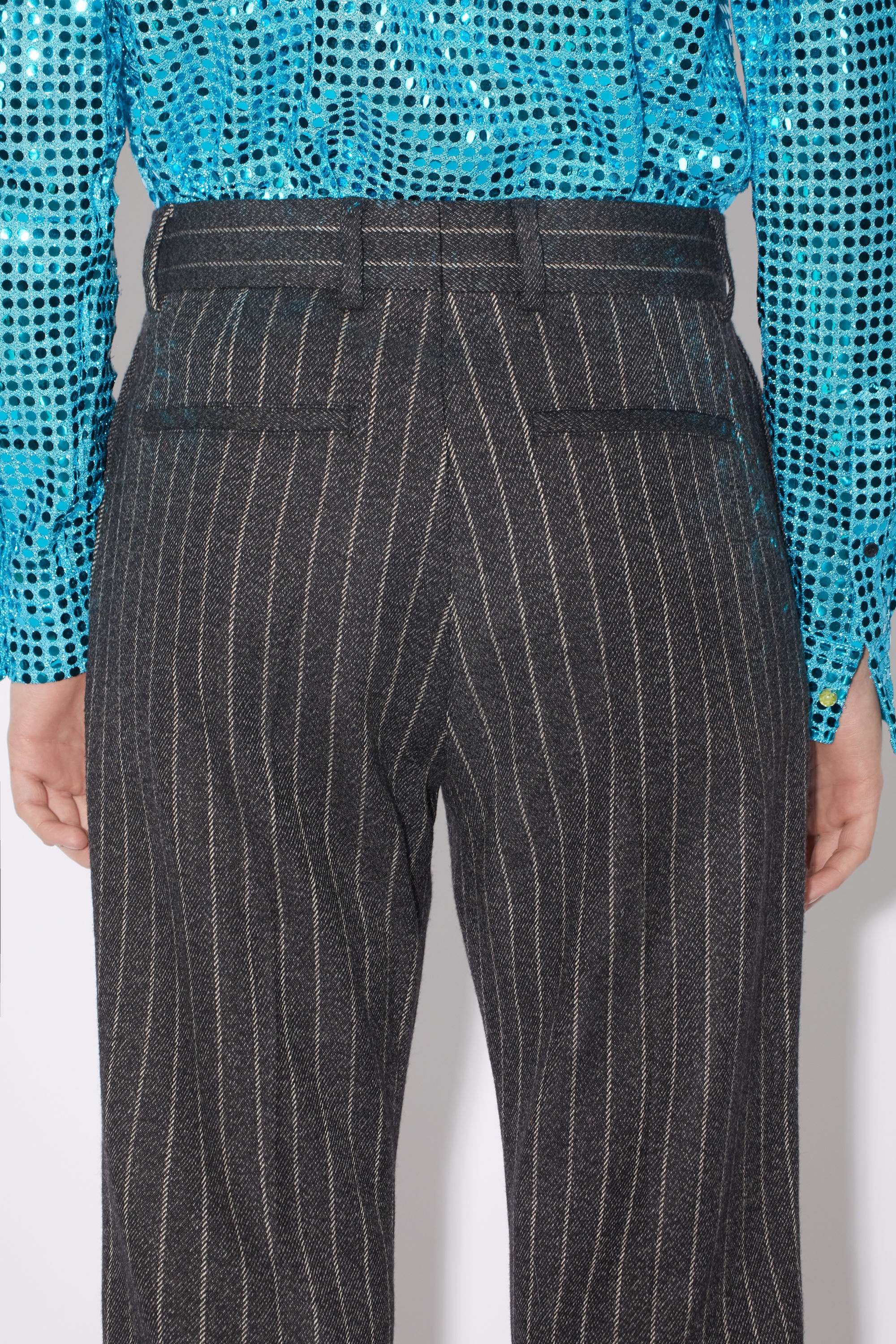 Pinstripes wool-blend tailored trousers - Dark grey - 5