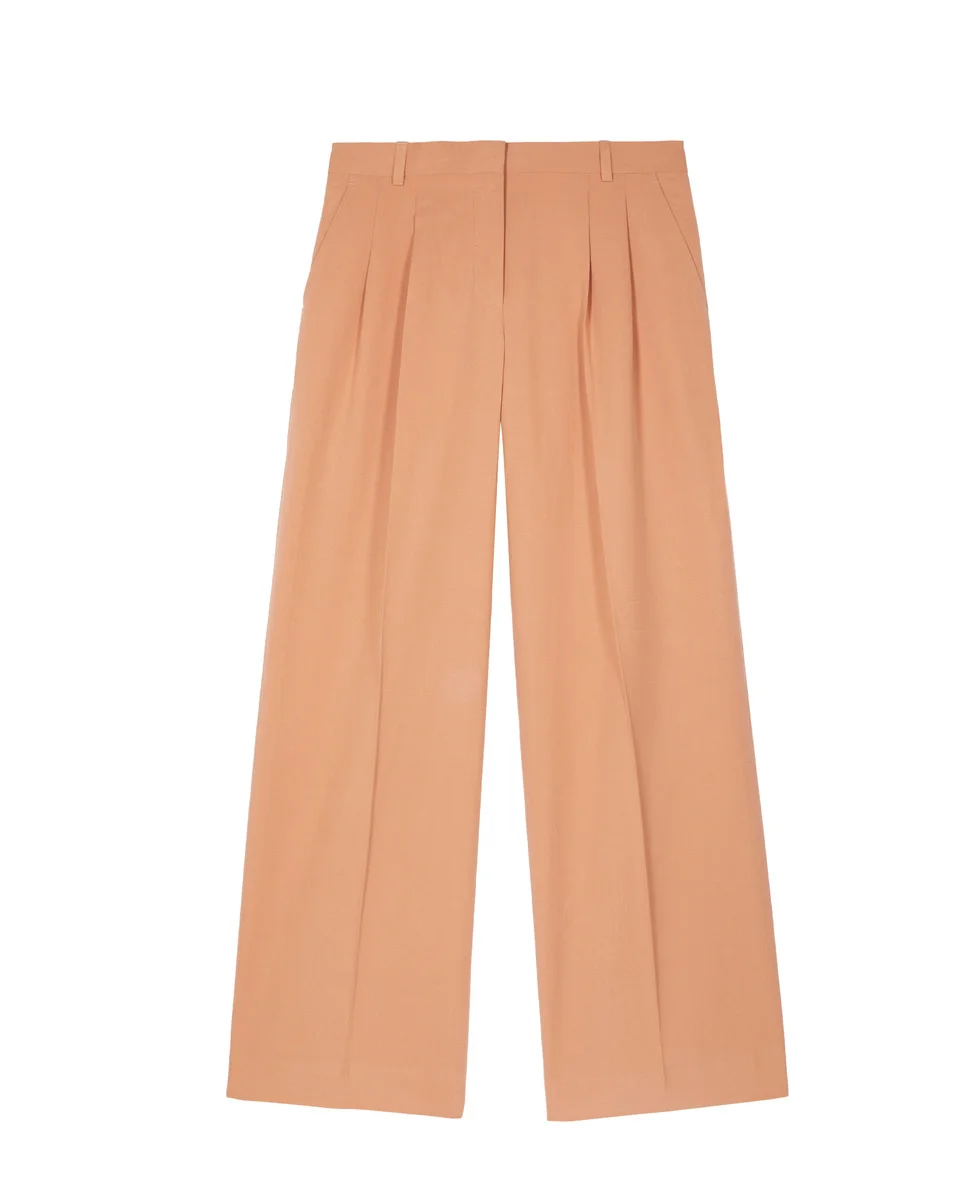 WIDE-LEG TAILORED PANTS IN LIGHT ORANGE LINEN AND COTTON - 1