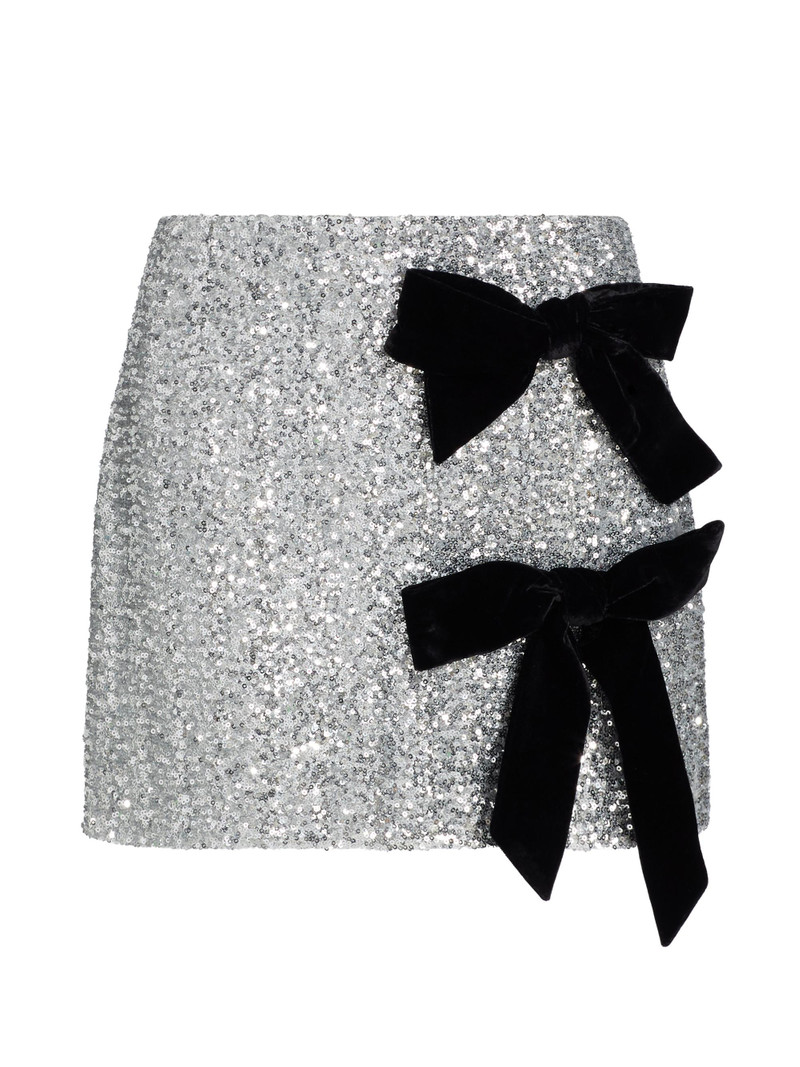 Women's Rhea Sequined Bow Tie Miniskirt - Silver 1