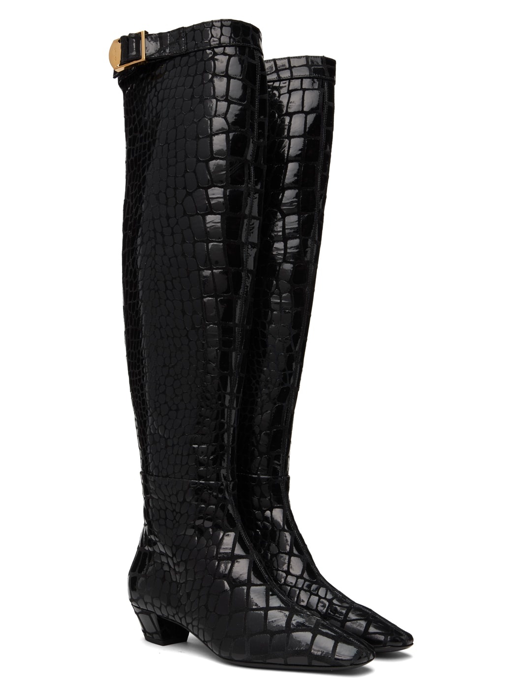 Black Printed Leather Boots - 4