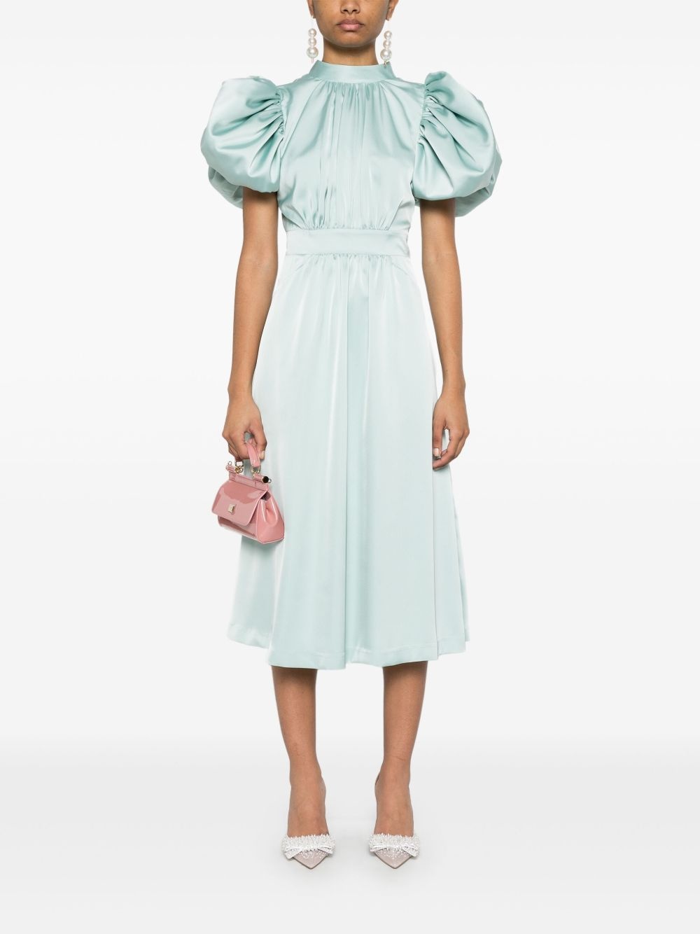 puff-sleeve satin midi dress - 2