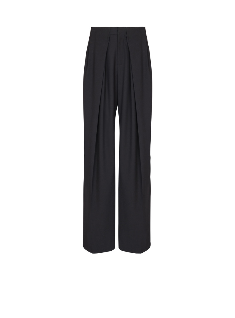 Wool twill trousers with wide knife pleats 1