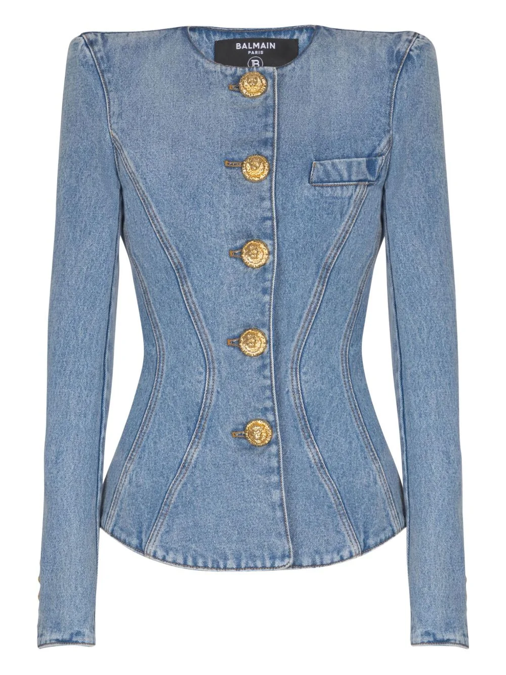 padded-shoulder buttoned denim jacket - 1