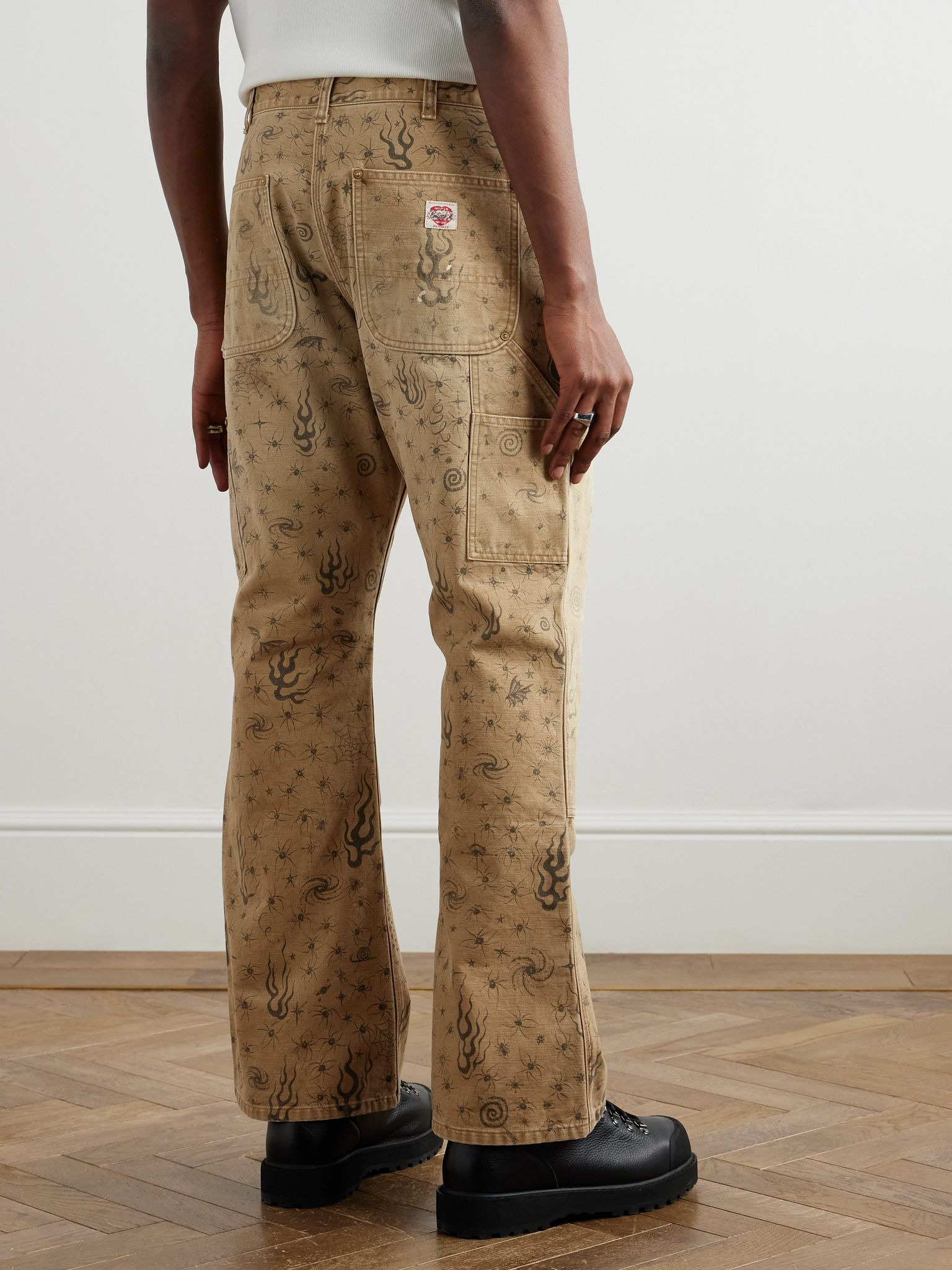 + Dr. Woo Bootcut Double-Knee Printed Cotton-Canvas Trousers Beige - 4