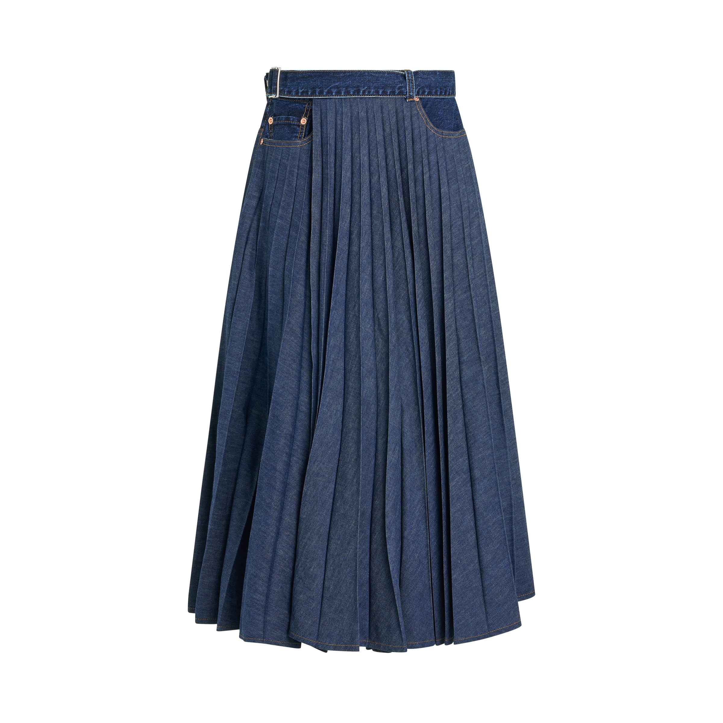 Pleated Denim Skirt in Blue - 1