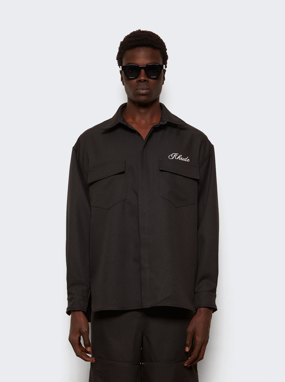 Boxy Long Sleeve Work Shirt Black - 2