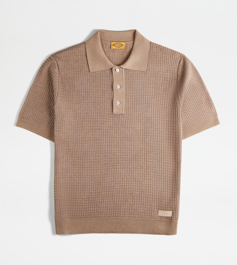 POLO SHIRT IN SILK BLEND KNIT - BEIGE, PINK 1