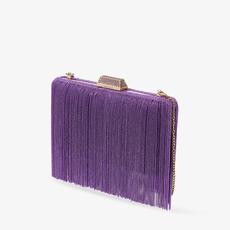 JIMMY CHOO Clemmie
Cassis Satin Clutch Bag with Chain Fringe outlook
