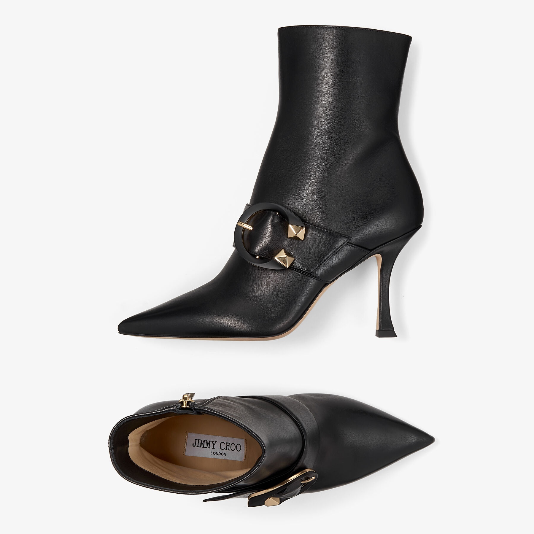 Magik 90
Black Nappa Leather Pointed-Toe Ankle Boots with C-Buckle - 5