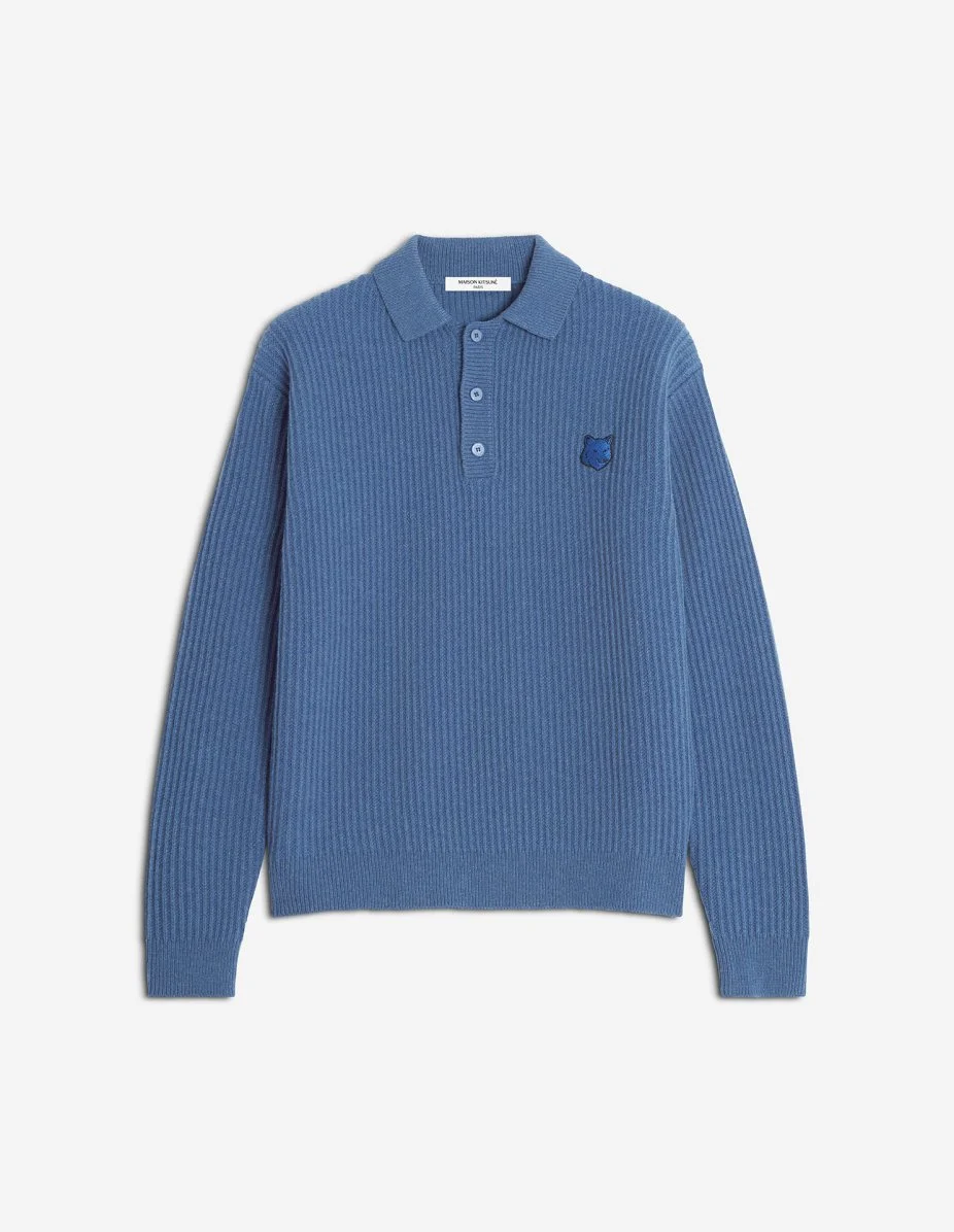 FOX HEAD WOOL RIBBED POLO JUMPER - 1