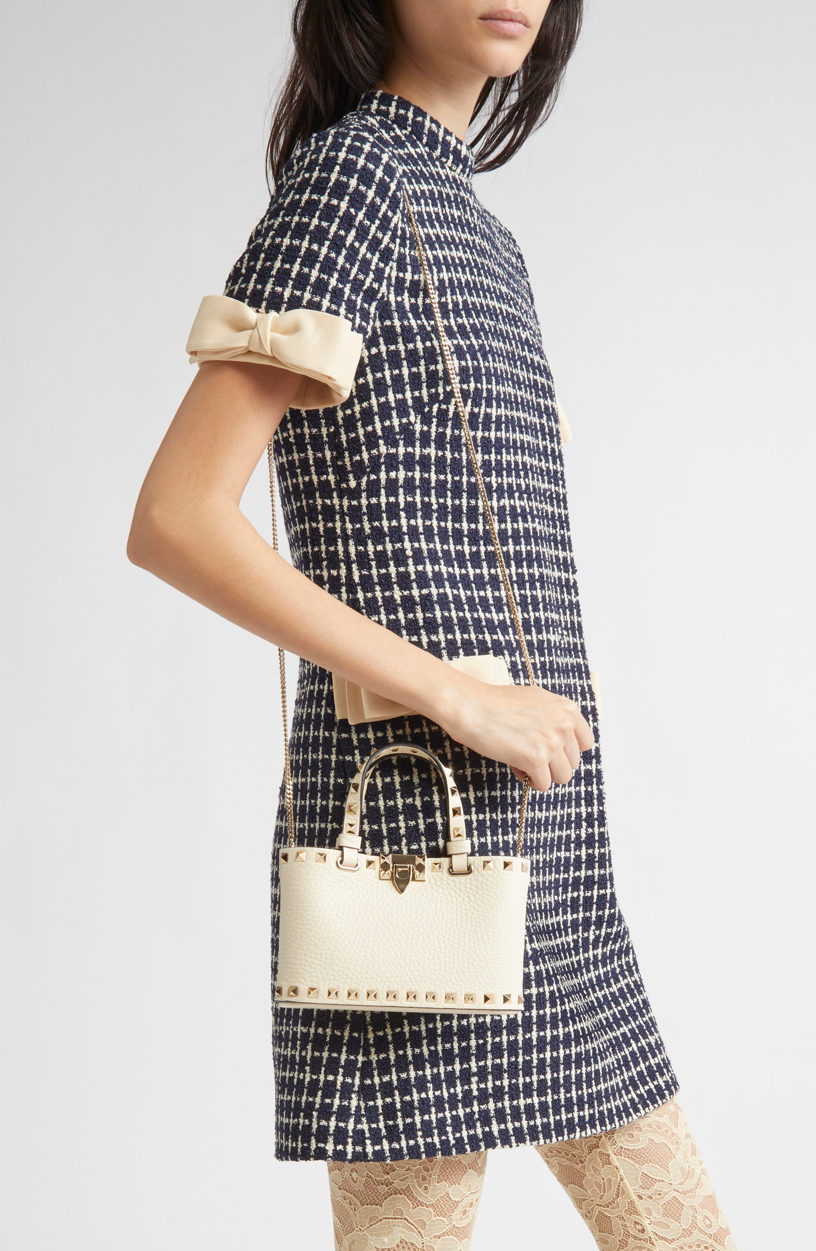 Valentino Garavani Mini Rockstud Leather Top Handle Bag in Light Ivory at Nordstrom - 2