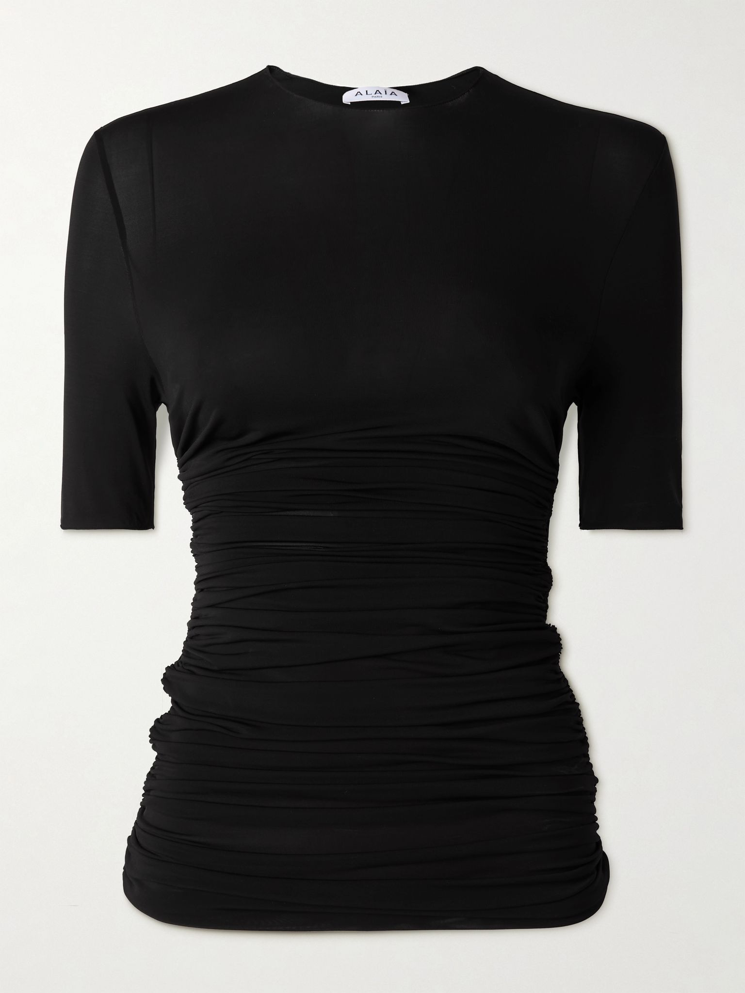 Ruched stretch-jersey T-shirt Black - 1