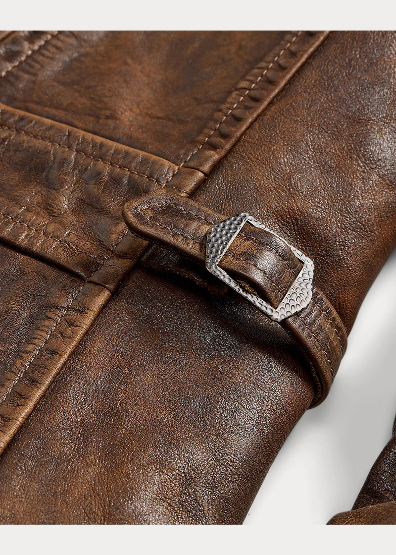 Shearling-Collar Leather Car Coat 6