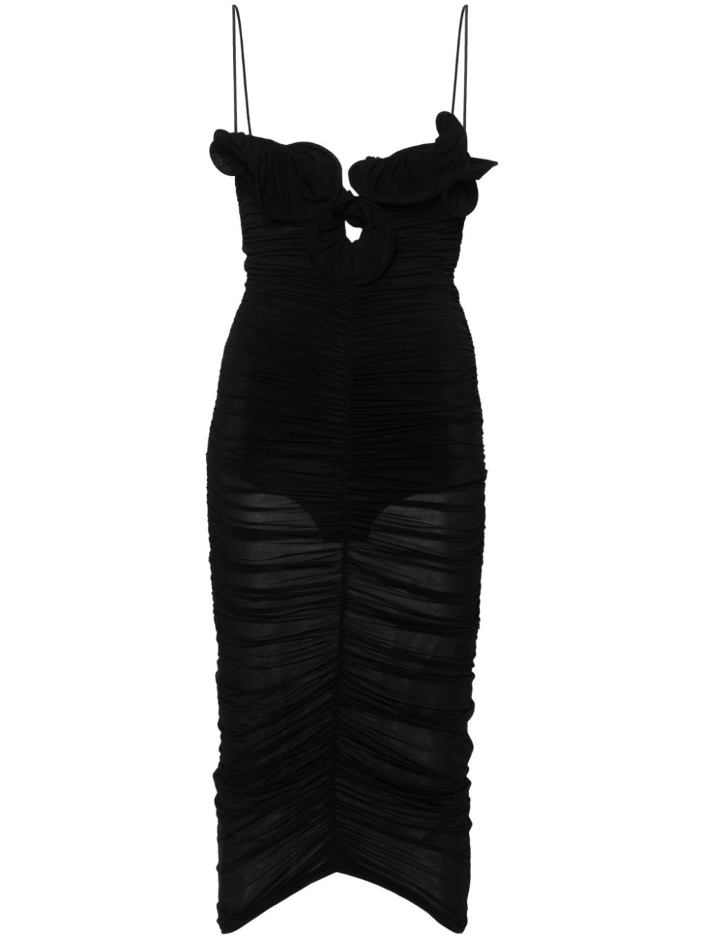 ruched ruffle midi dress - 1