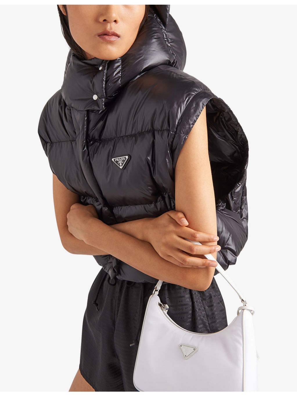 Logo-plaque padded cropped shell-down jacket - 3