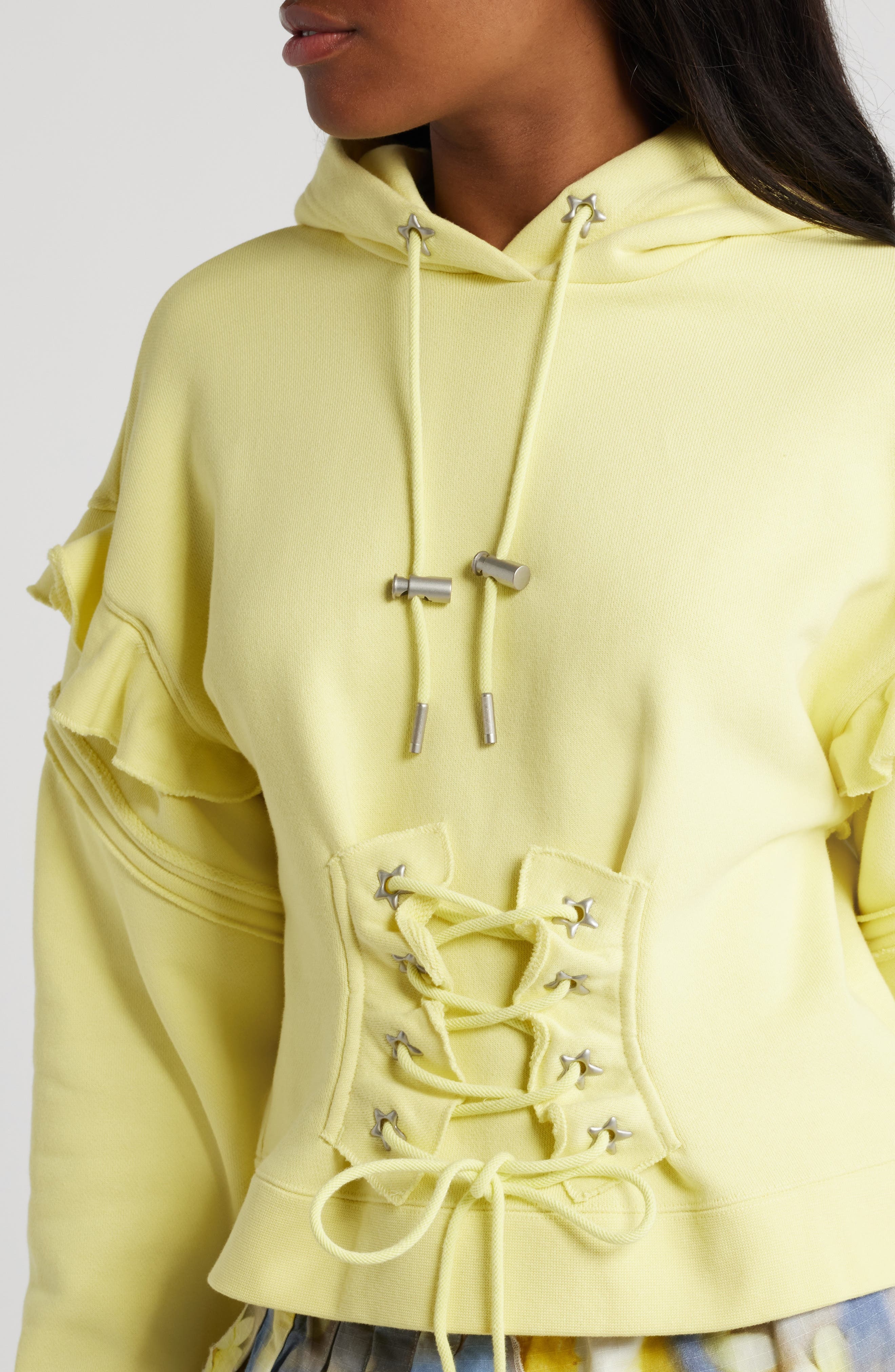 PUMA x Collina Strada Ruffle Cotton Hoodie in Yellow Pear at Nordstrom - 4