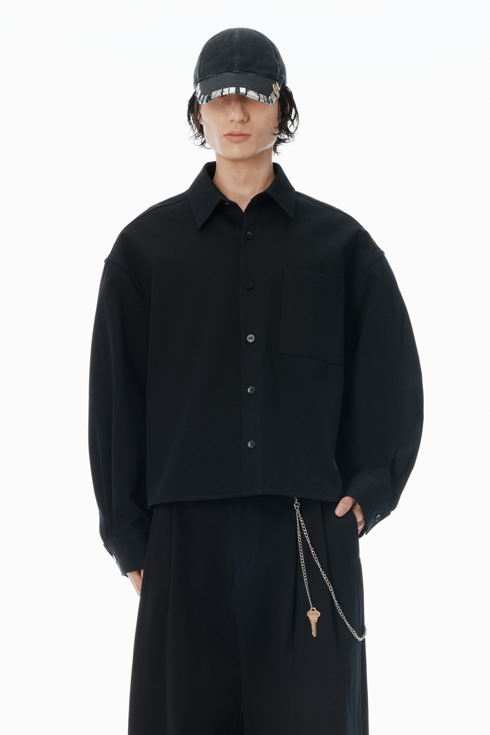black cotton boxy button up shirt - 2