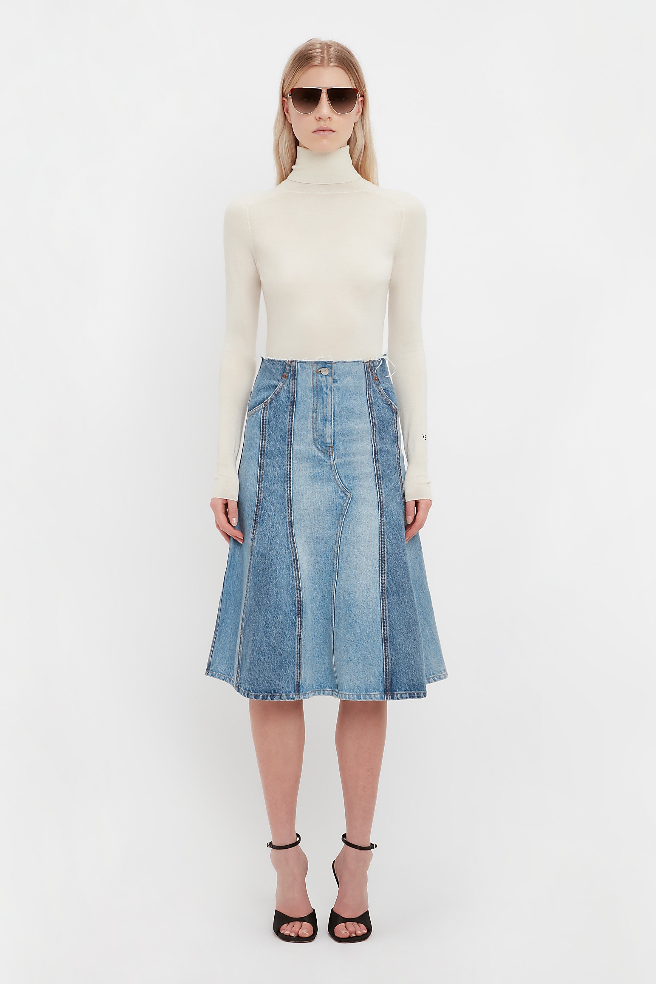 Deconstructed Denim Midi Skirt In Vintage Wash - 4