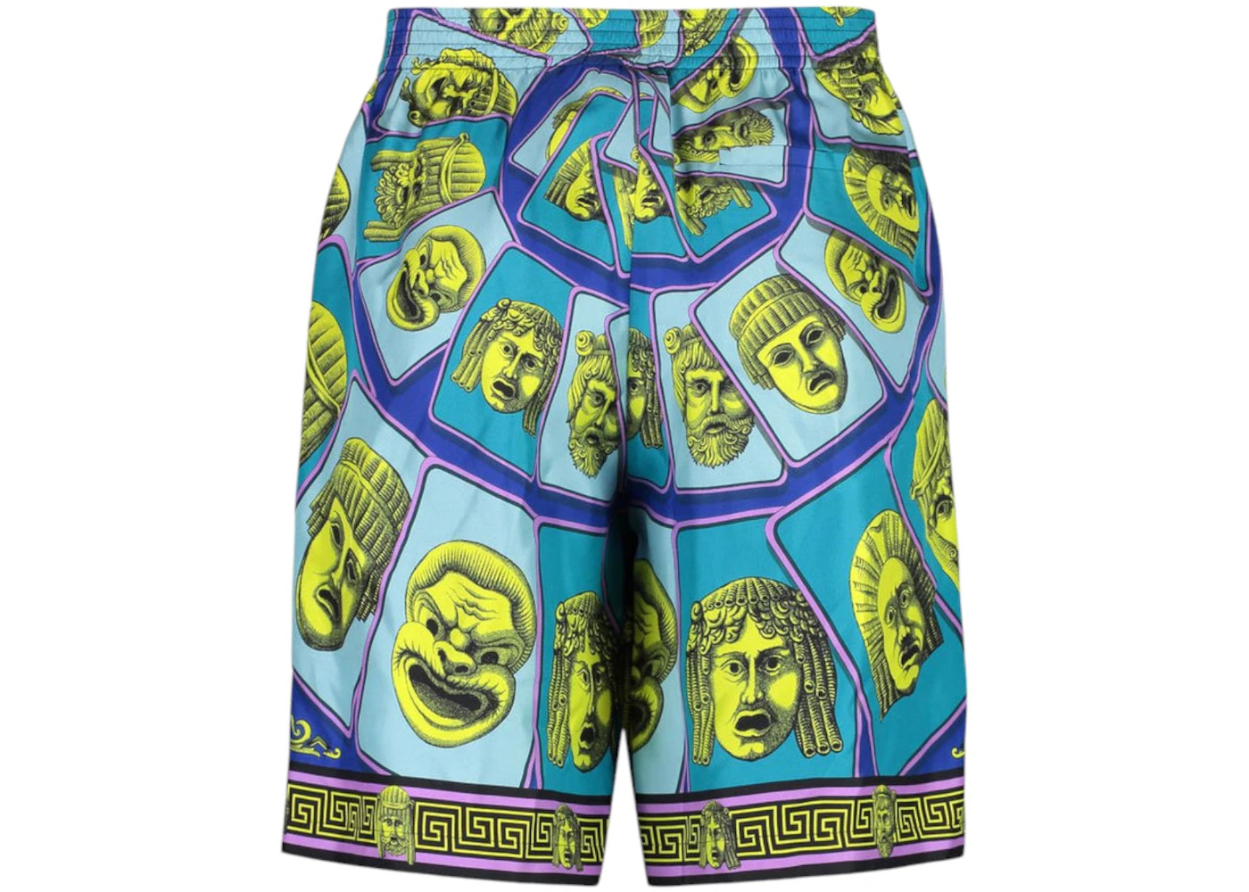 Versace Le Maschere Mask Silk Shorts Blue/Green - 2