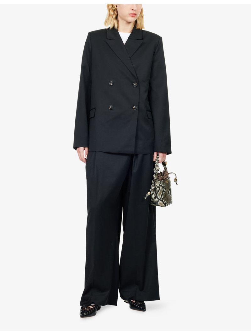 GANNI Peak-Lapels Relaxed-Fit Stretch-Woven Blazer outlook