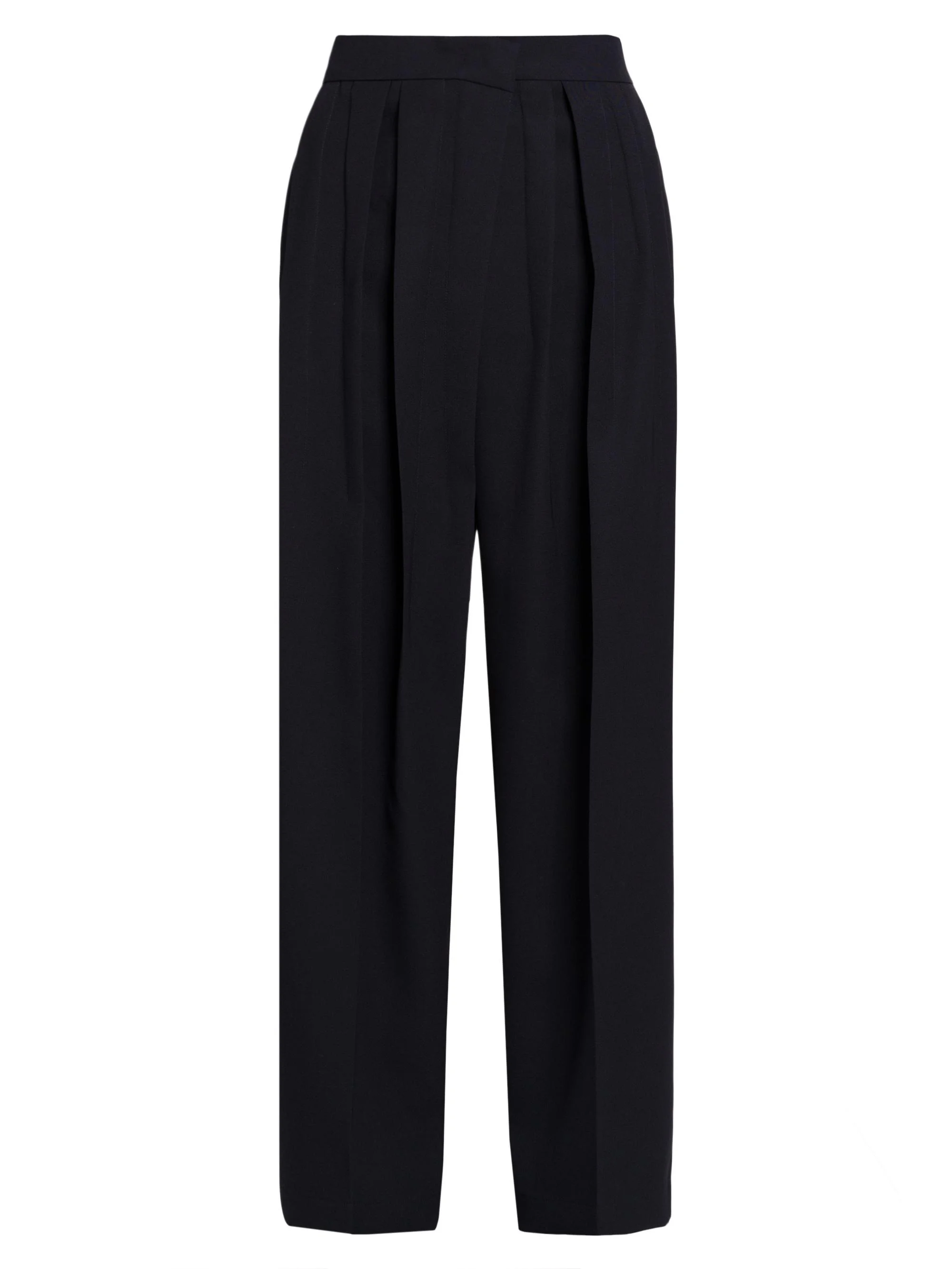 Women's Pleated Wool Gabardine Trousers - Navy - 1
