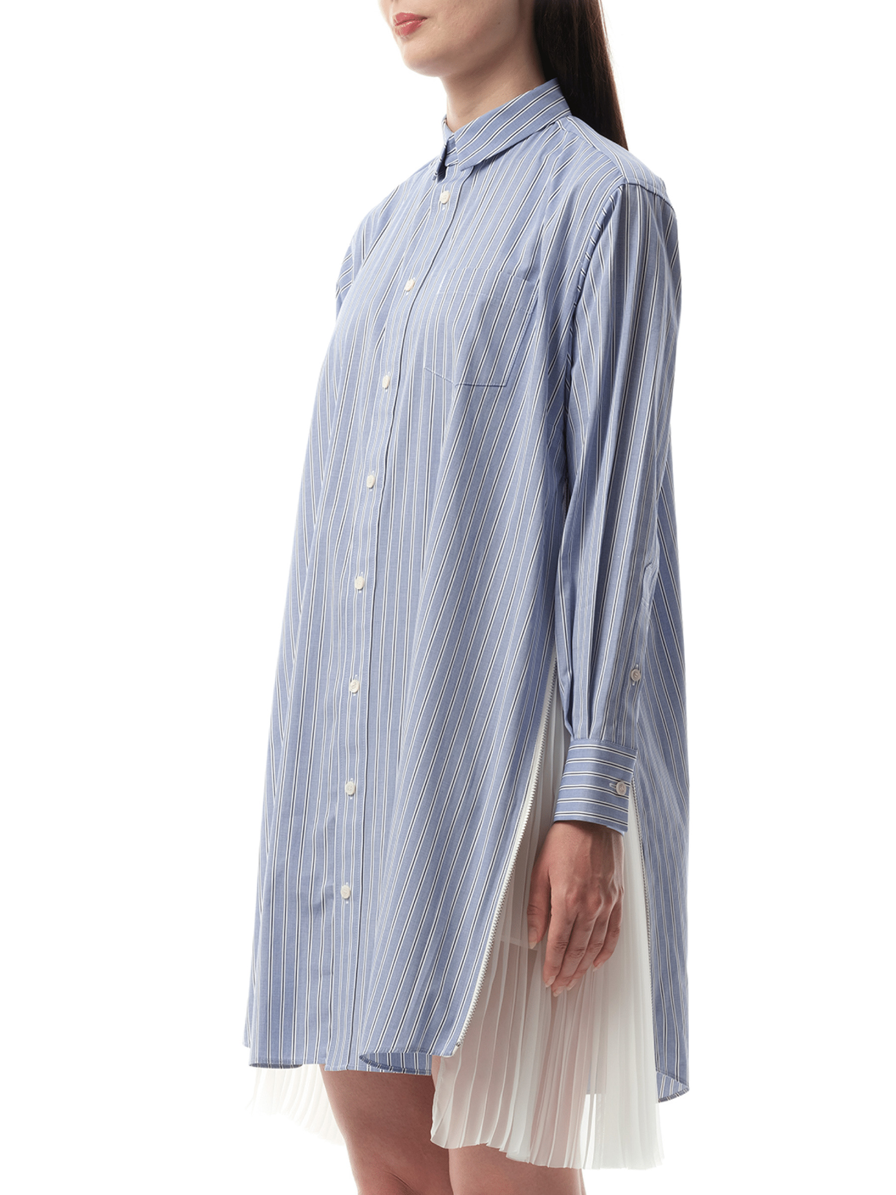 Cotton Poplin Stripe Dress in Light Blue - 5