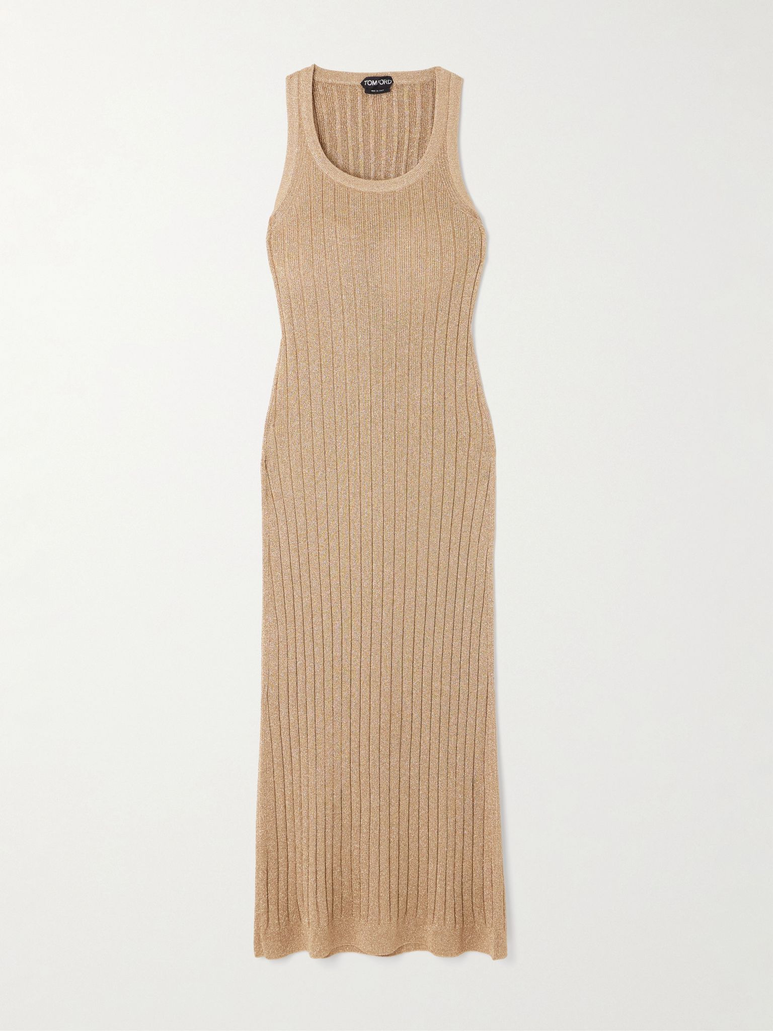 Metallic ribbed-knit midi dress Beige - 1