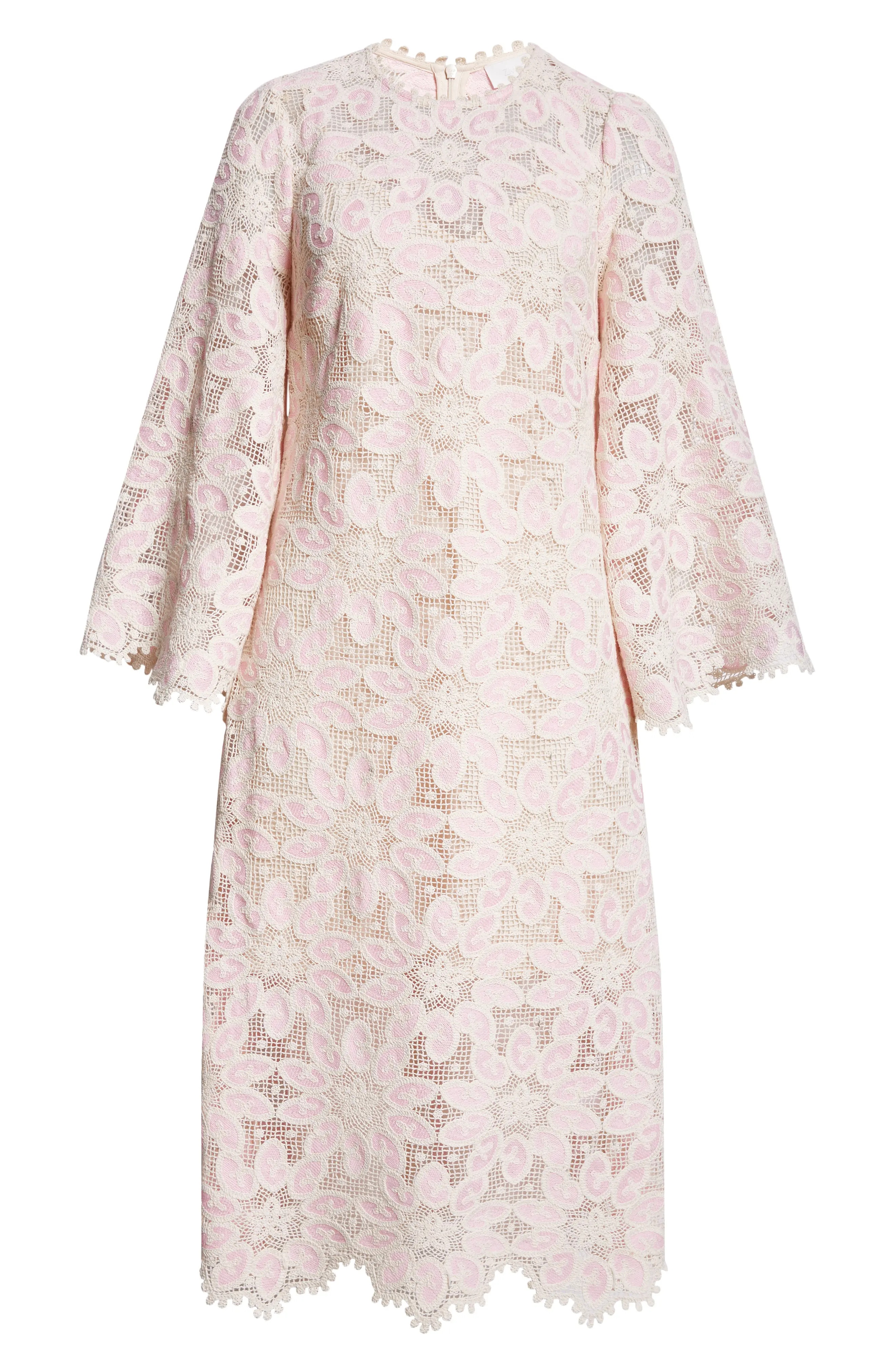 Ottie Long Sleeve Guipure Lace Cotton Blend Midi Dress in Cream/Pink - 5