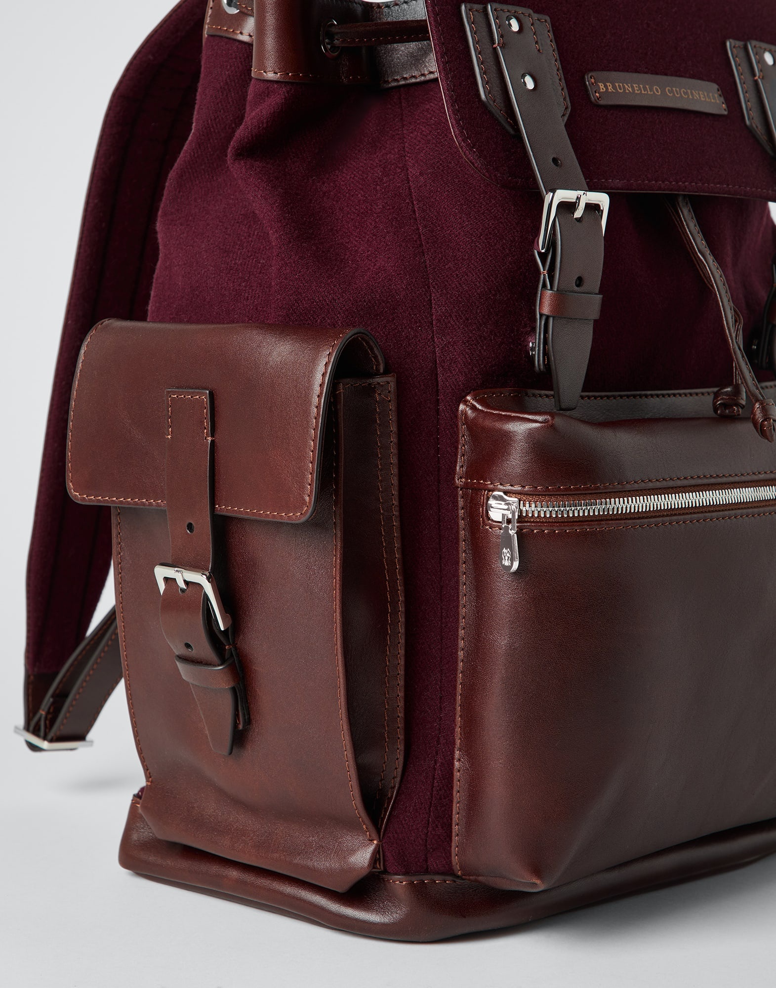 Burnished calfskin and techno flannel city backpack - 3