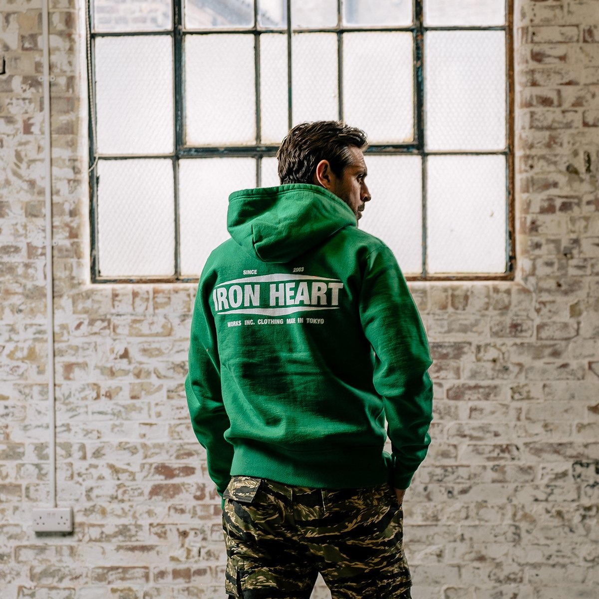IHSW-76L-GRN Printed 14oz Ultra Heavyweight Loopwheel Cotton Zippered Hoodie - Green - 4