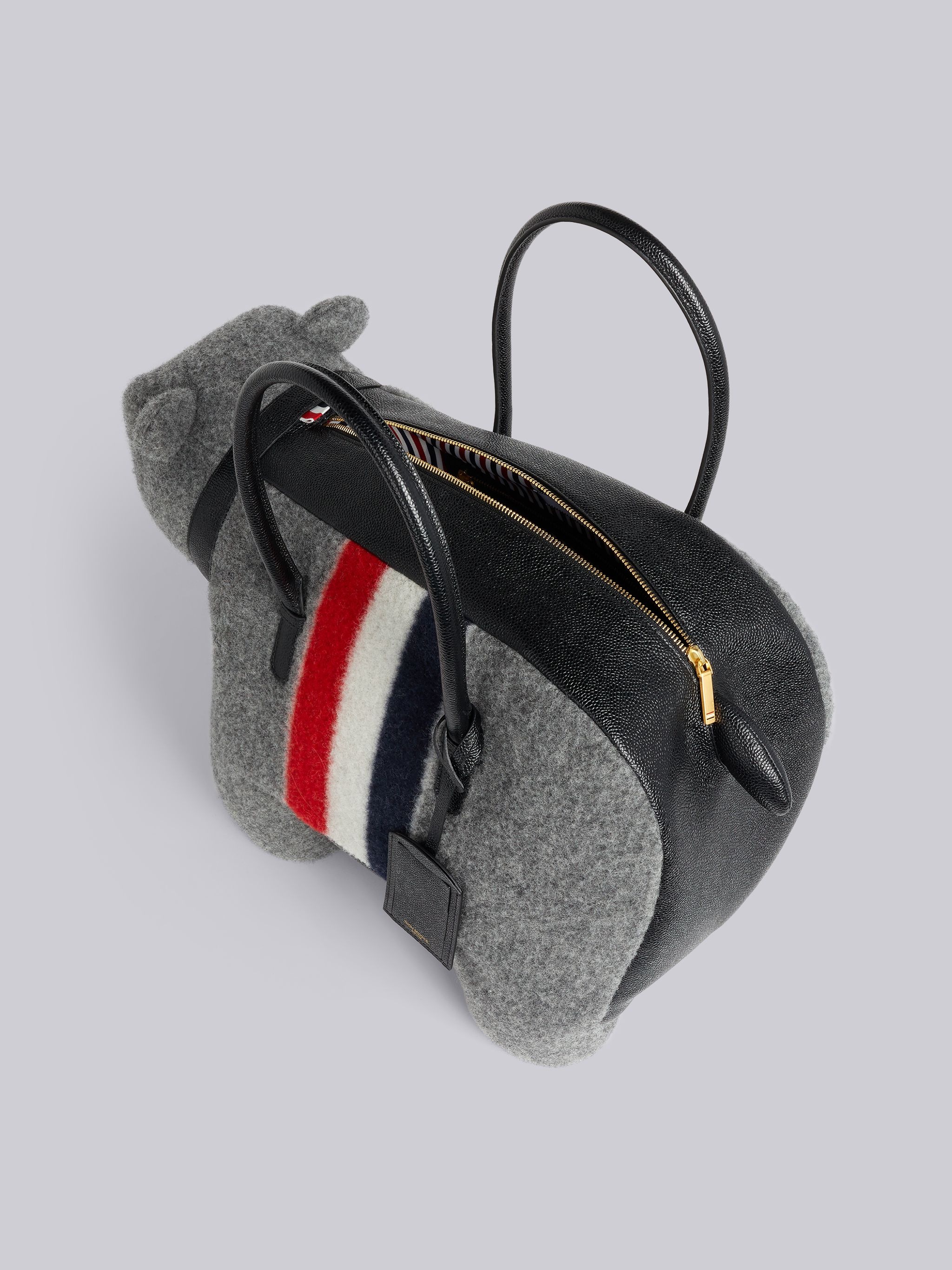 Medium Grey Boiled Wool Stripe Bear Bag - 5