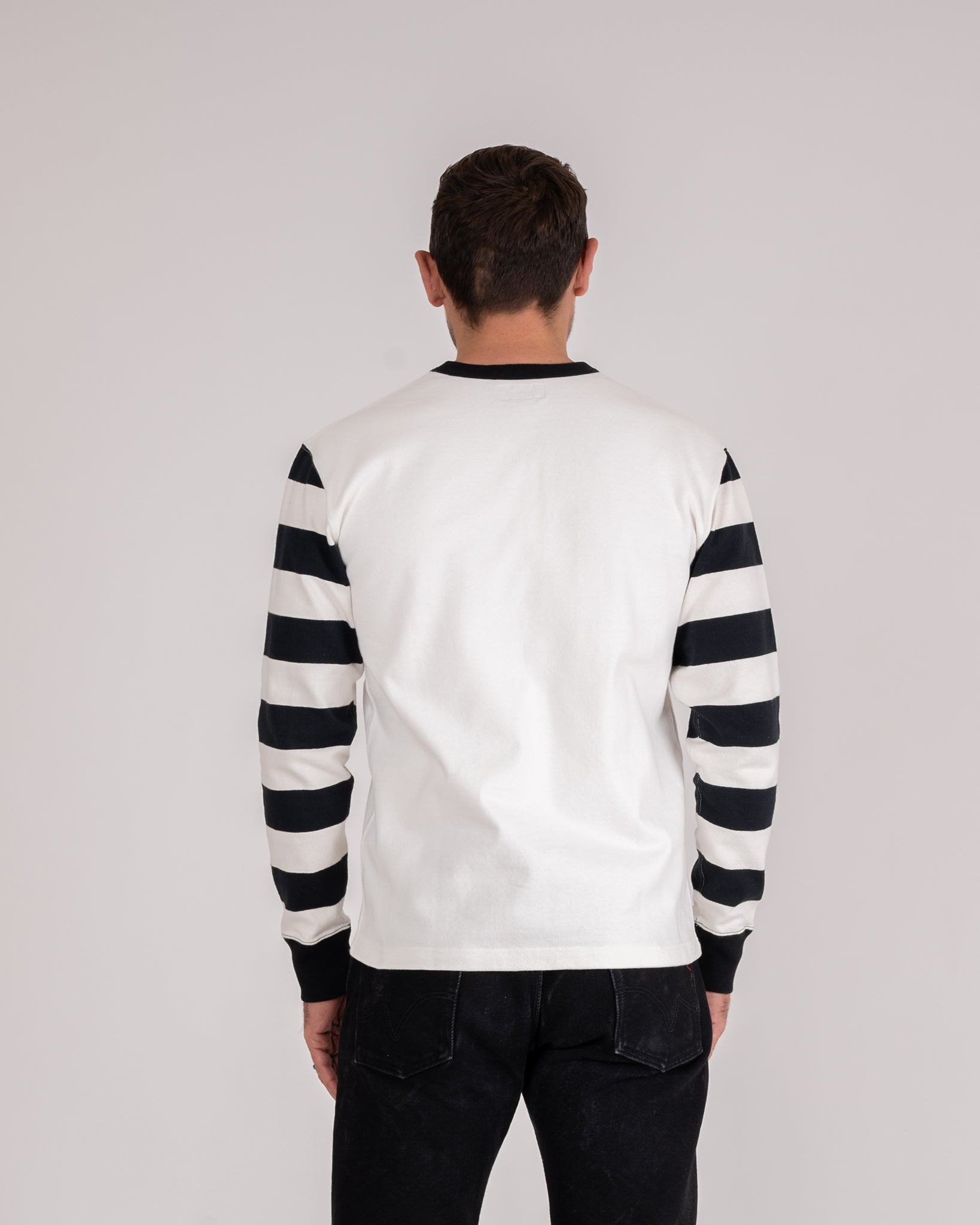 IHTB-12-WHT 11oz Cotton Knit Long-Sleeved Sweater - White Body with Stripes - 3