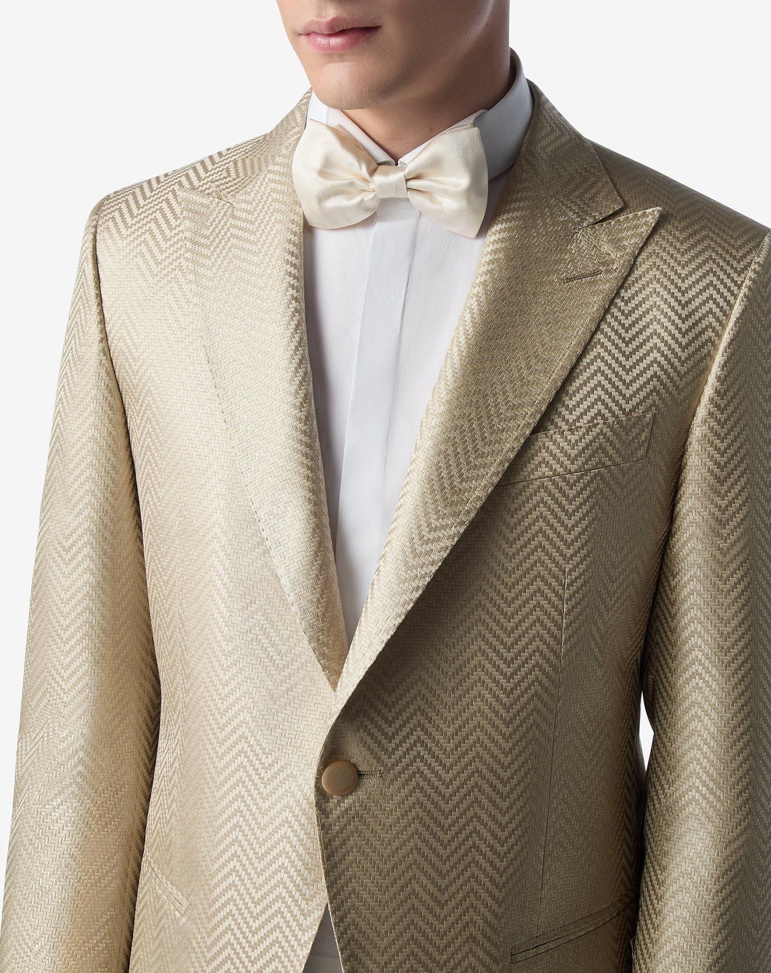 Beige optical chevron pure silk jacket - 4