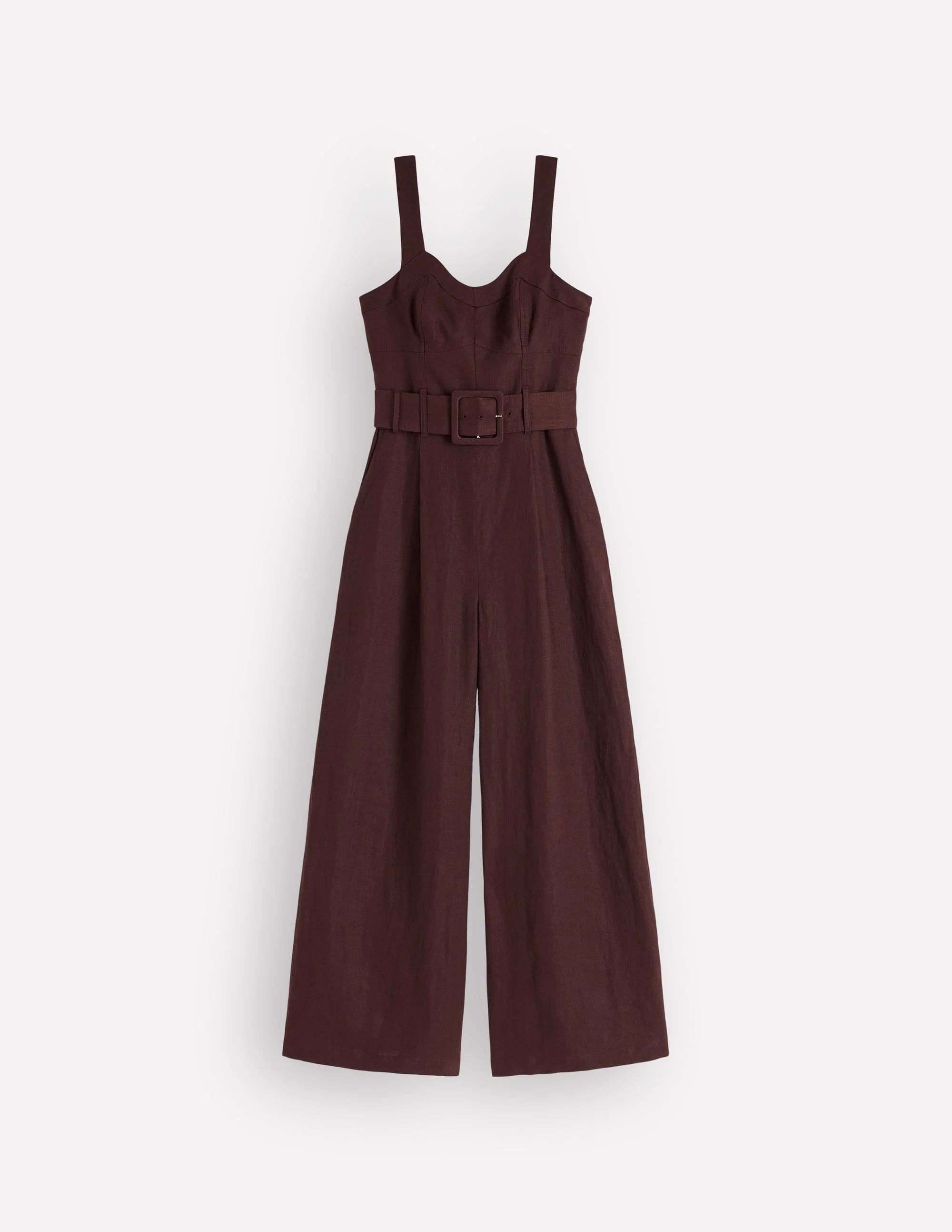 Panelled Bodice Linen Jumpsuit-Bitter Chocolate - 1