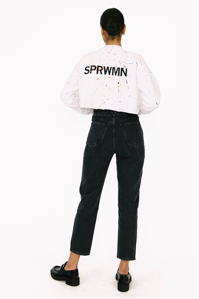 SPRWMN WHITE PAINT SPLATTER CROP SWEATSHIRT outlook