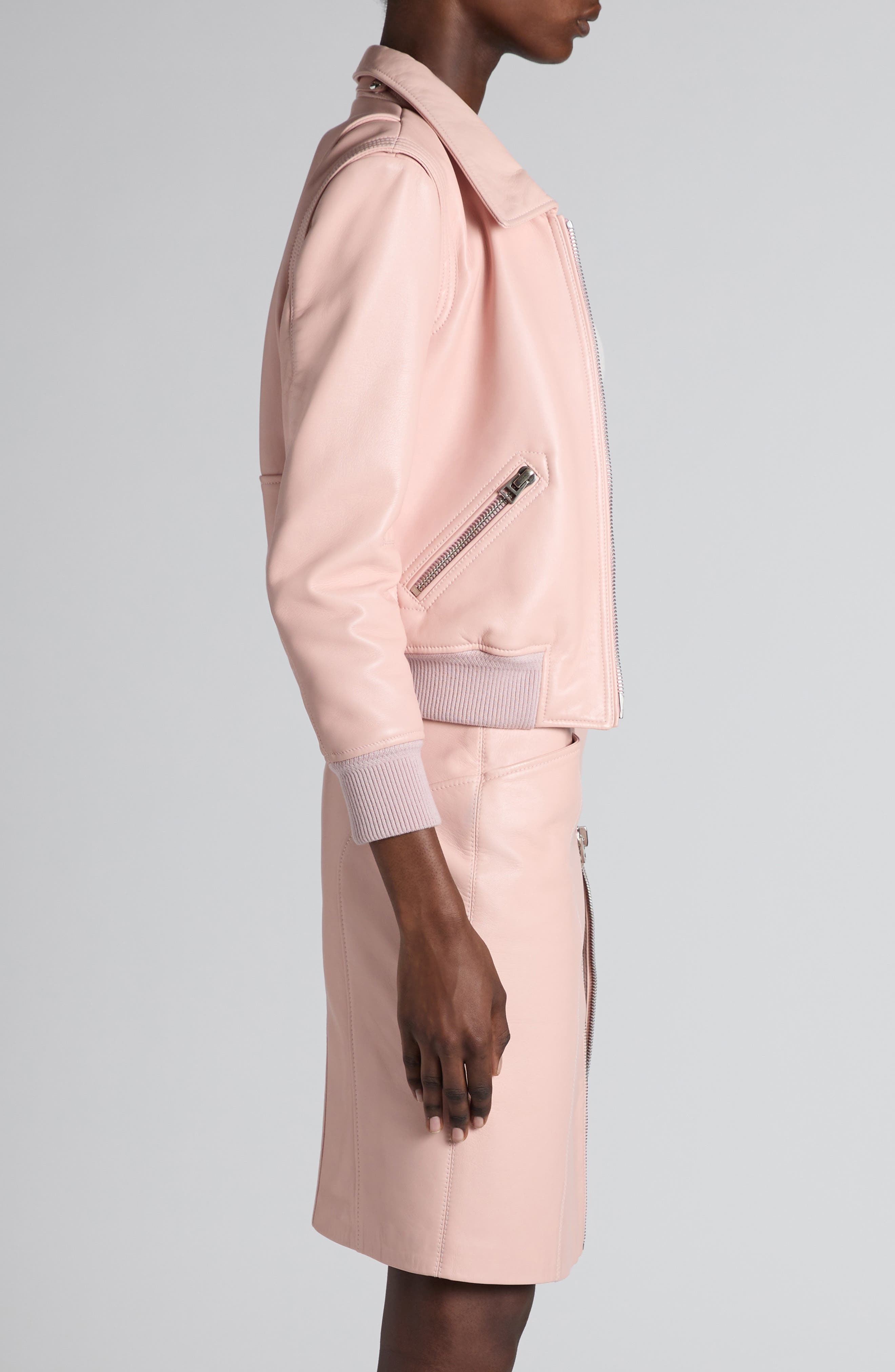 TOM FORD Lambskin Leather Moto Jacket in Powder Pink at Nordstrom - 5